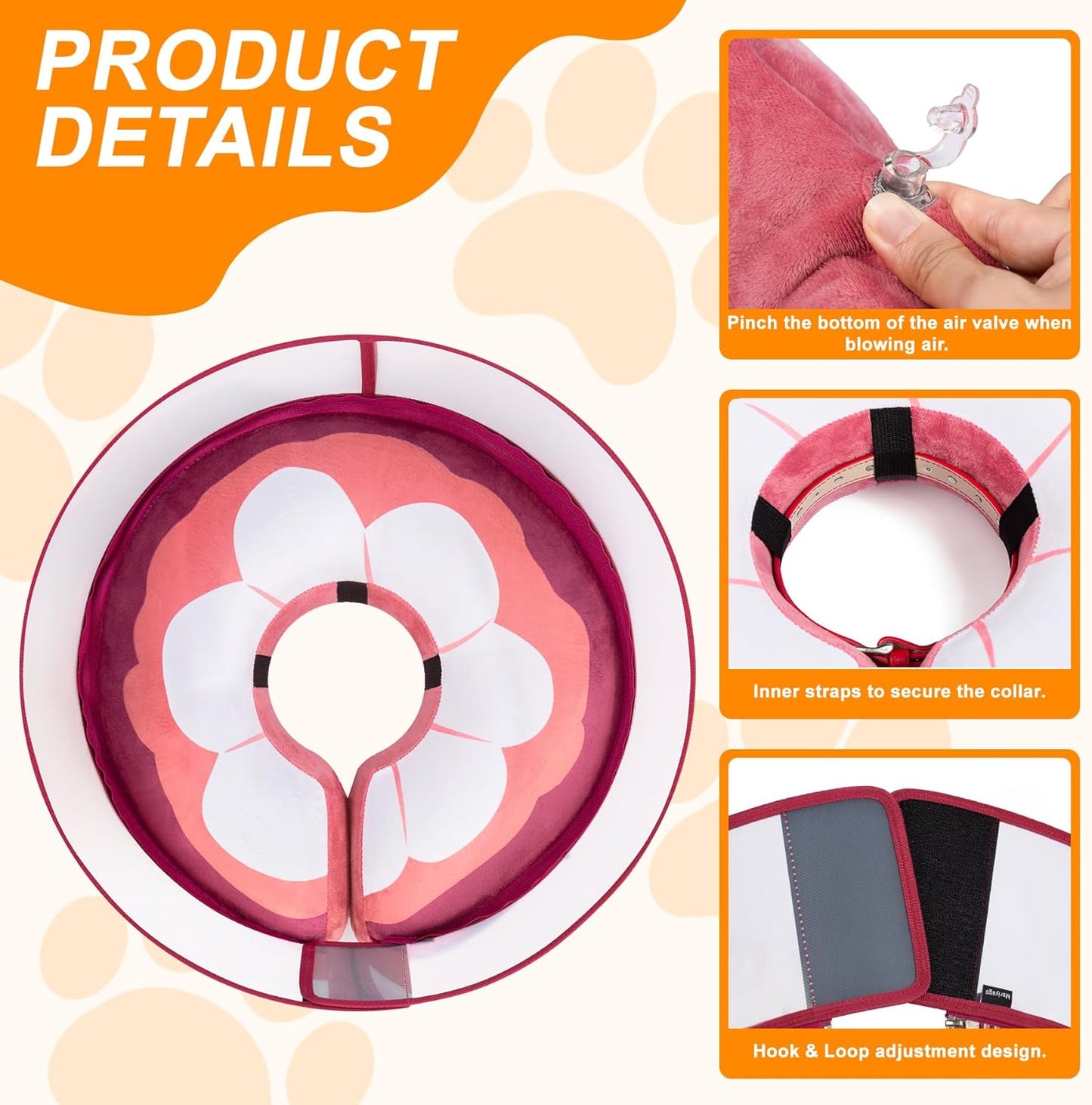 Inflatable Dog Cone Collar for Large Medium Small Dogs, Soft Dog Donut Collar Adjustable Recovery Cone for Pets After Surgery, Extra Enhanced Anti-Licking Guard Shield (Mangosteen, Small)