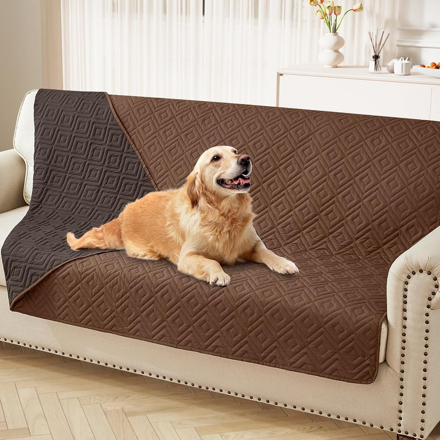 hyha Waterproof Dog Blanket, Soft Pet Bed Blankets, Waterproof Sofa Couch Cover for Dogs Washable, Reversible Pet Couch Covers for Sofa Furniture (52x82 Inch, Brown/Chocolate)