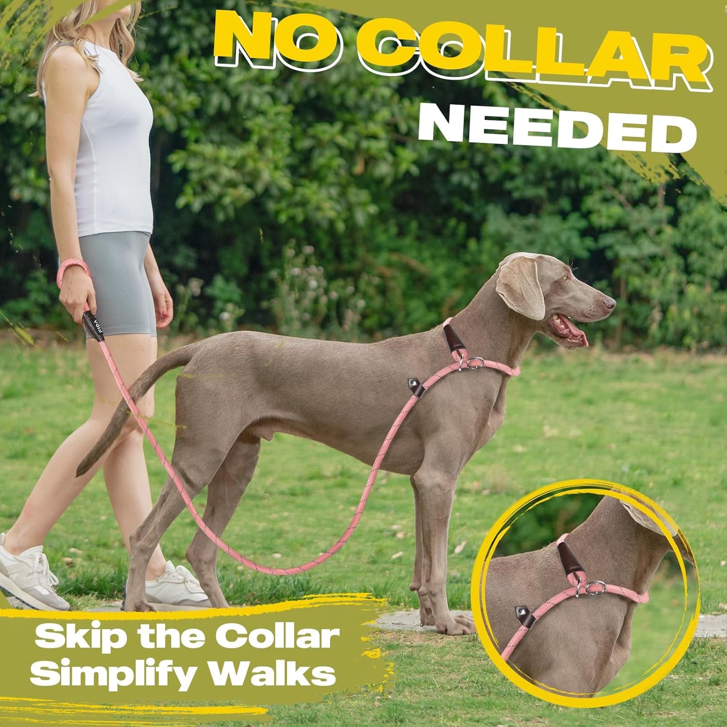 Fida Duarble Slip Leads for Dogs, 4 FT x 1/2" Heavy Duty Dog Loop Leashes, Comfortable Strong Rope Slip Leash for Small Dogs and Puppies, No Pull Pet Training Lead with Highly Reflective(1/2", Pink)