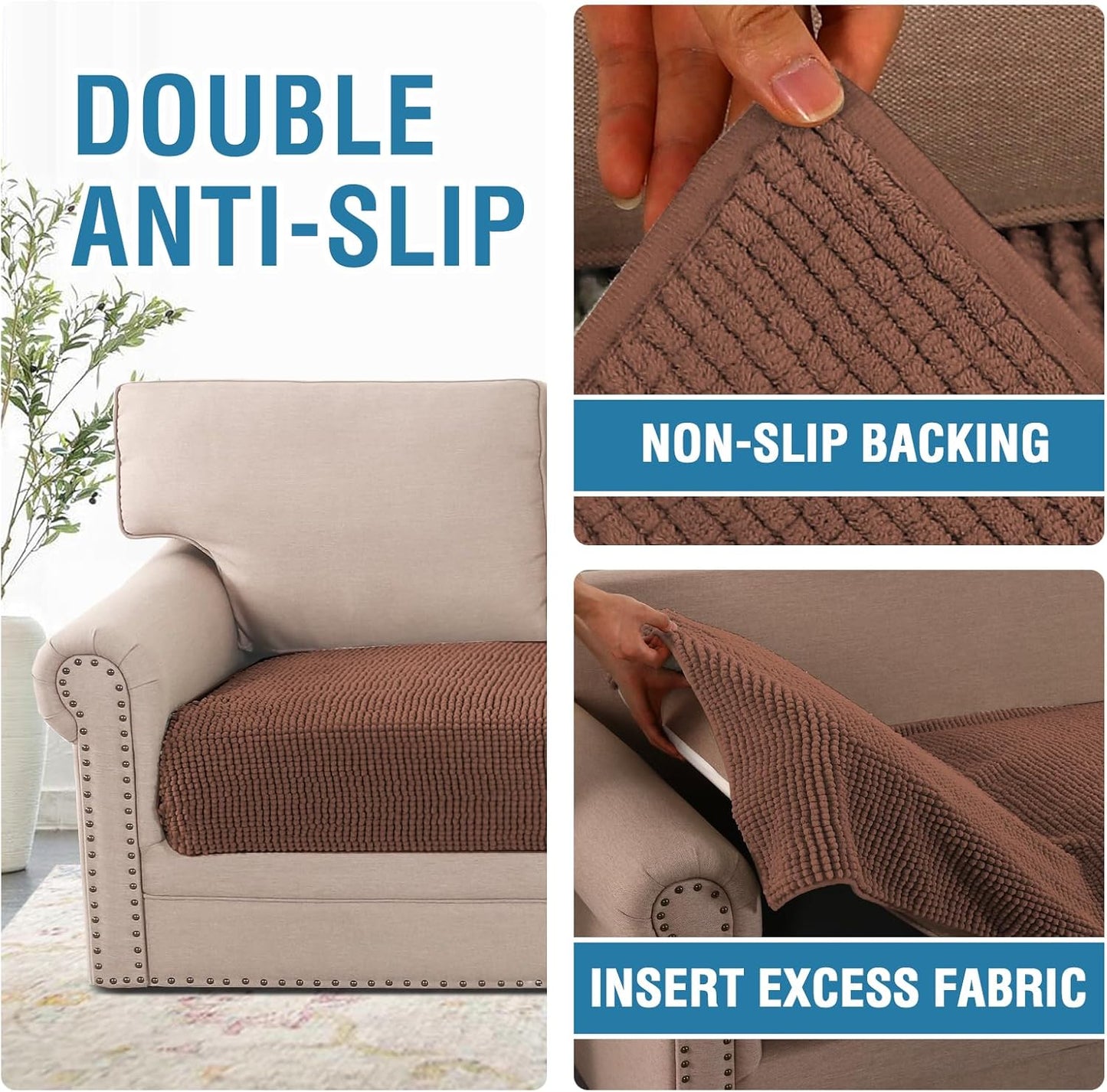 H.VERSAILTEX Plush Chenille Dog Bed Cover Thick Soft Sofa Cover for 3 Cushion Couch Anti Slip Couch Cover Furniture Protector for Dog, Pet, Cat (35" x 82", Caramel)