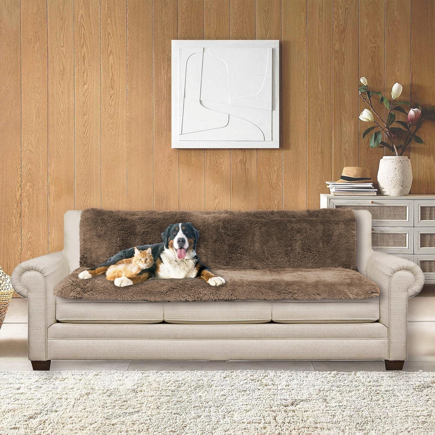Dogs/Cats Bed Mats, Dog Pad Washable Removable Couch Cover with Anti-Slip Back, Plush Long Fur Mat, Perfect for Small, Medium and Large Dogs.(Brown, 52"x82")