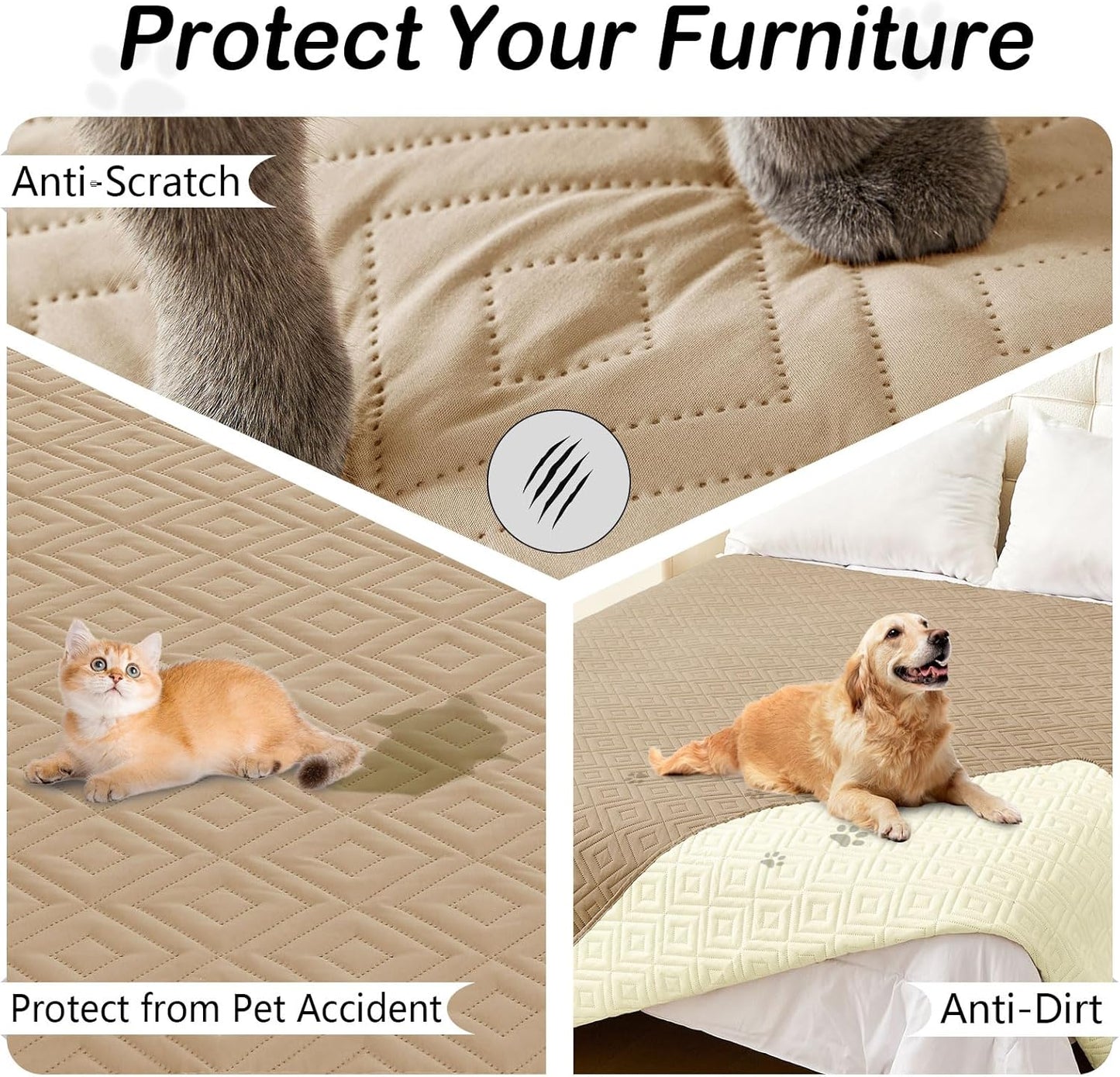 hyha Waterproof Dog Blanket, Soft Pet Bed Blankets, Waterproof Sofa Couch Cover for Dogs Washable, Reversible Pet Couch Covers for Sofa Furniture (40x50 Inch, Camel/Beige)