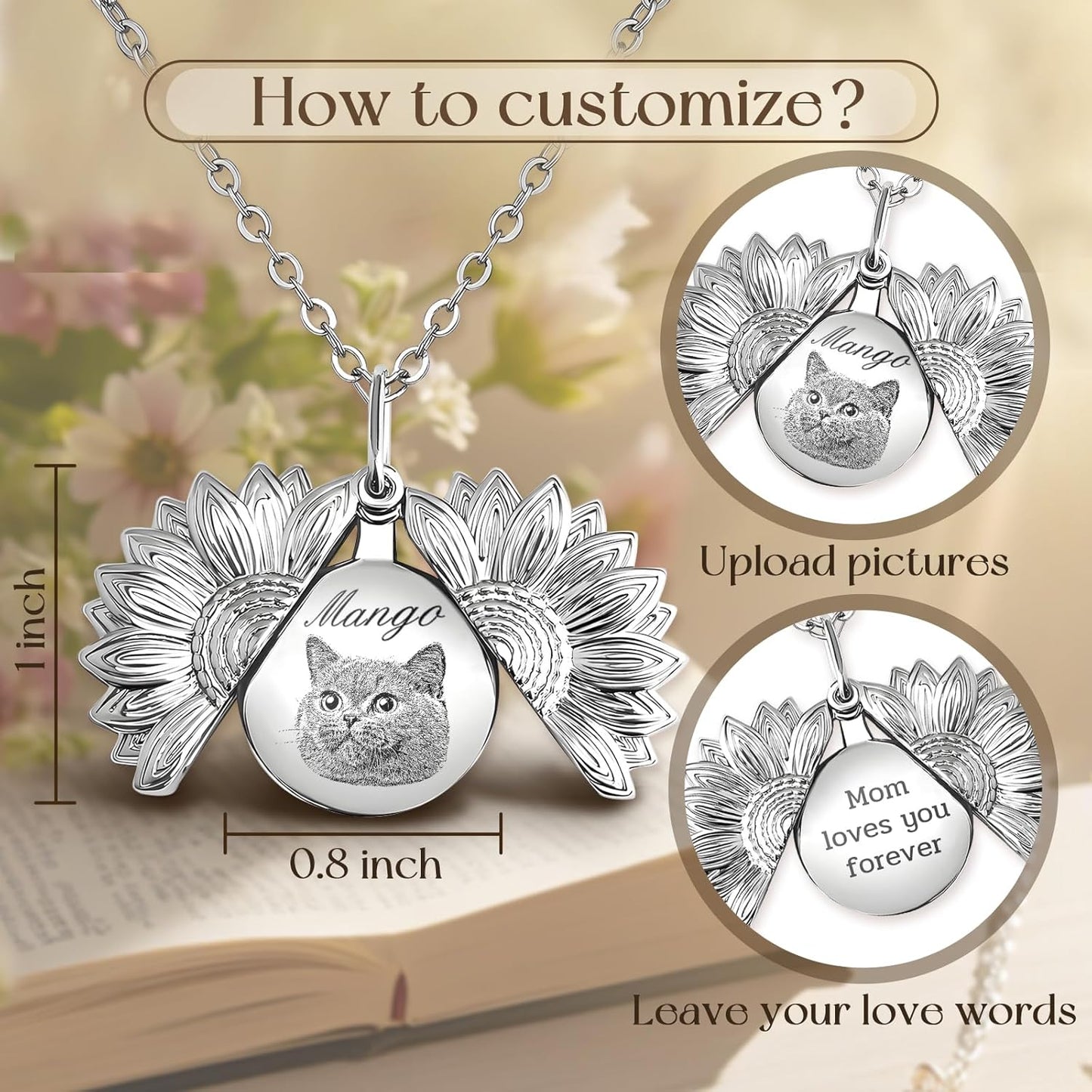 Personalized Pet Portrait Necklace Customized Pet Memorial Necklaces Dog Necklace for Women Custom Pets Necklaces Dog Memorial Jewelry for Cat Mom Dogs Dad (Silver-Silver)