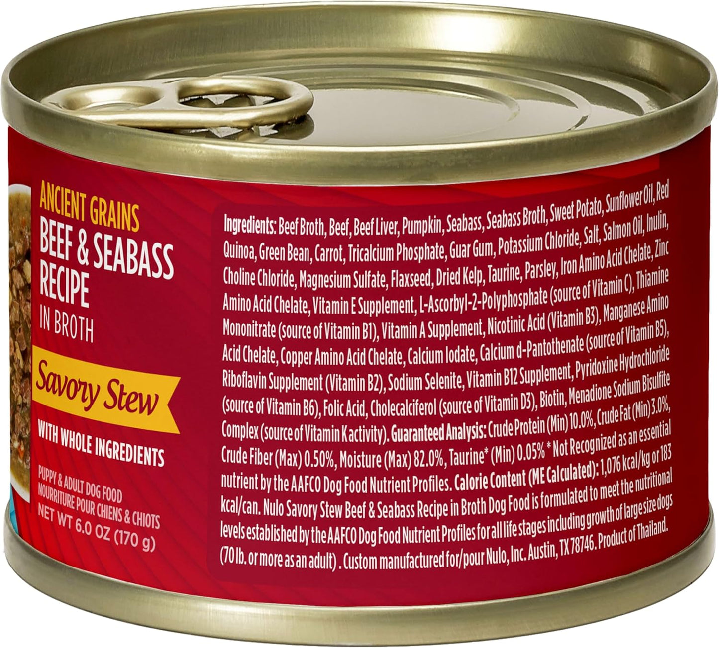 Nulo Ancient Grains Savory Stew with Whole Ingredients Puppy & Dog Food, Beef and Seabass in Broth, 6.0 Ounce, 8 Cans