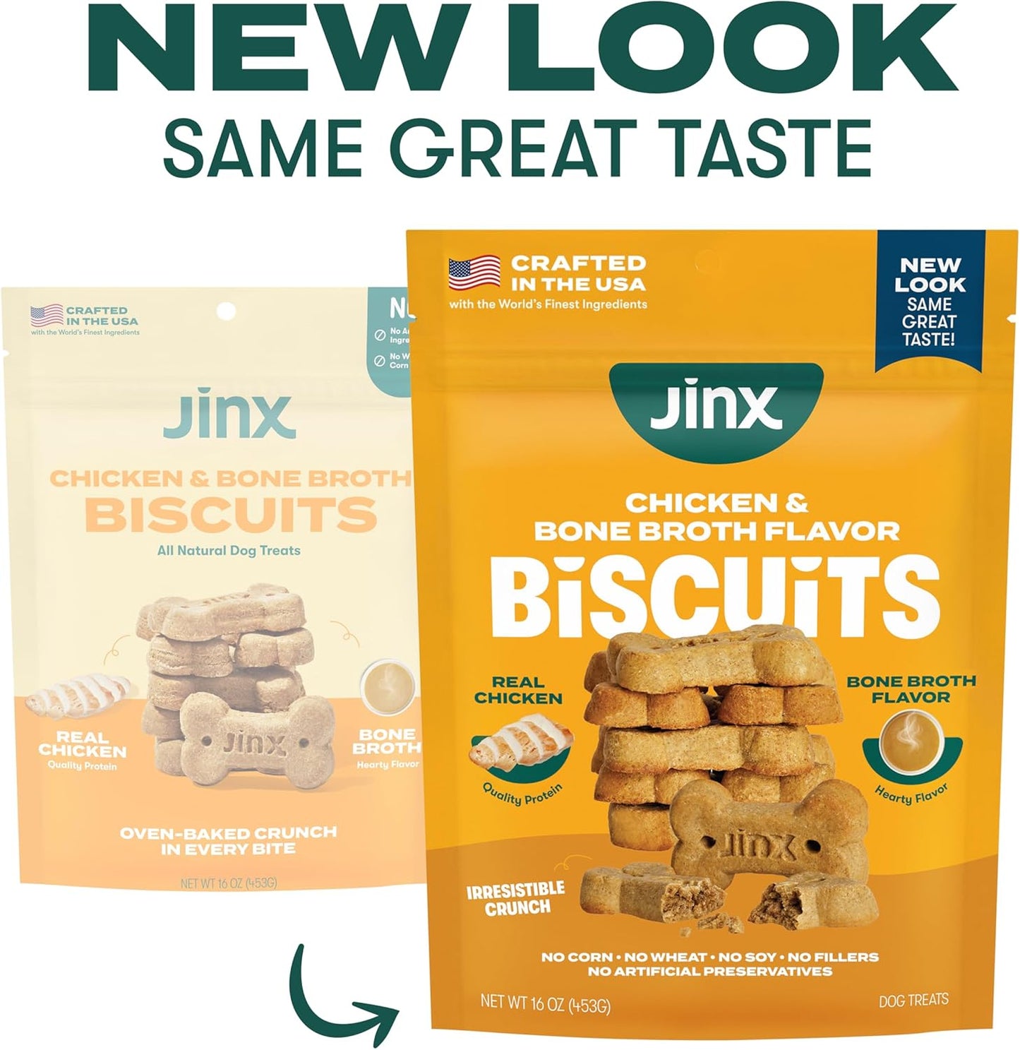 Jinx Oven-Baked Chicken Bone Broth Biscuit Dog Treats - Crunchy, All Natural, Superfood-Rich with Cage-Free Chicken, Dog Biscuits for Puppies, Adults & Seniors - 16oz
