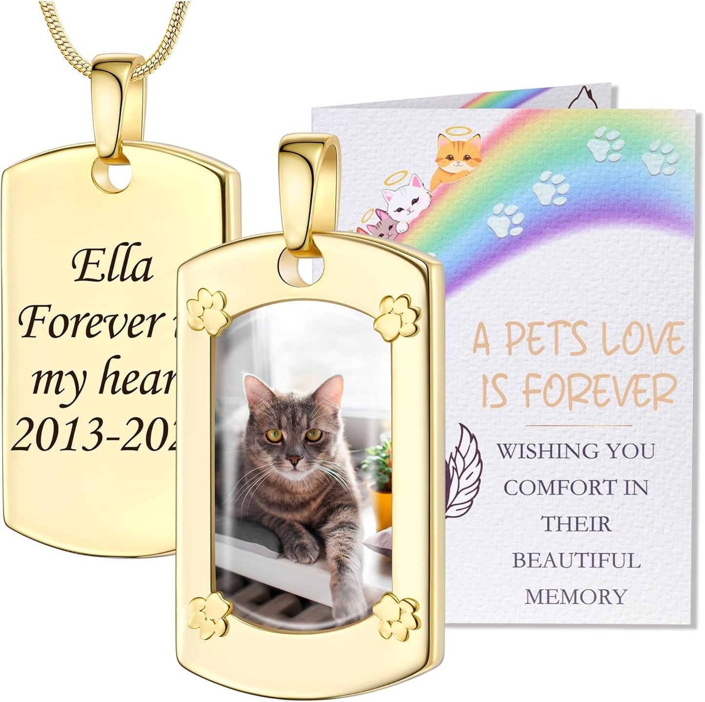 Fanery Sue Personalized Pet Ashes Necklace for Dog Cat Custom Photo&Text Pet Loss Sympathy Gift Cremation Jewelry