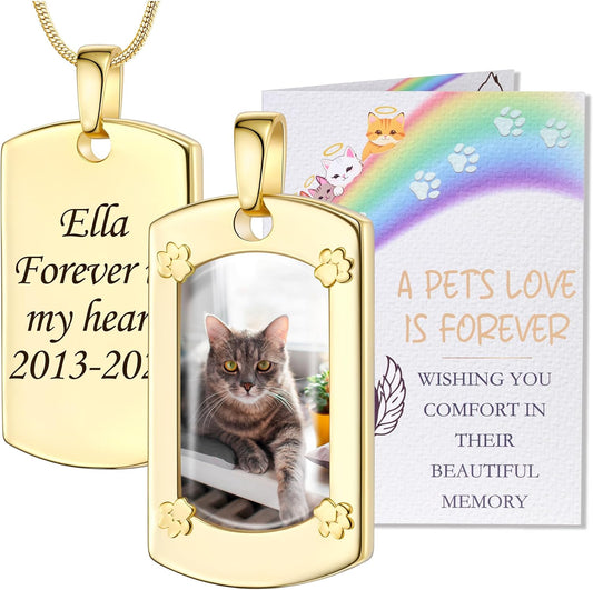 Fanery Sue Personalized Pet Ashes Necklace for Dog Cat Custom Photo&Text Pet Loss Sympathy Gift Cremation Jewelry
