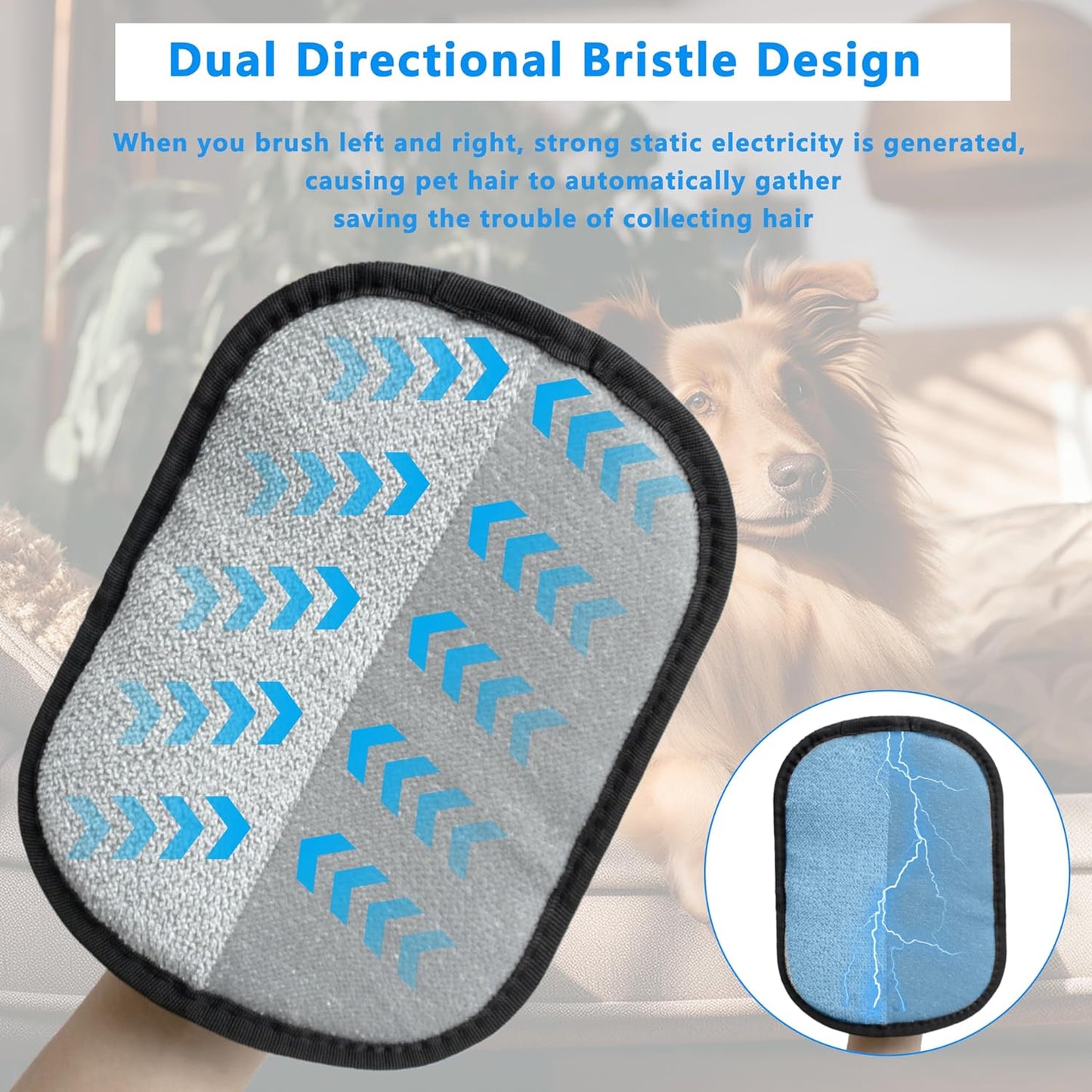 Electrostatic Pet Hair Removal Gloves, Reusable Pet Hair Remover Gloves for Cats & Dogs, Washable Cat Hair Removal Gloves, Upgraded Dog Hair Removal Tool, Cat & Dog Grooming Glove. (Black)