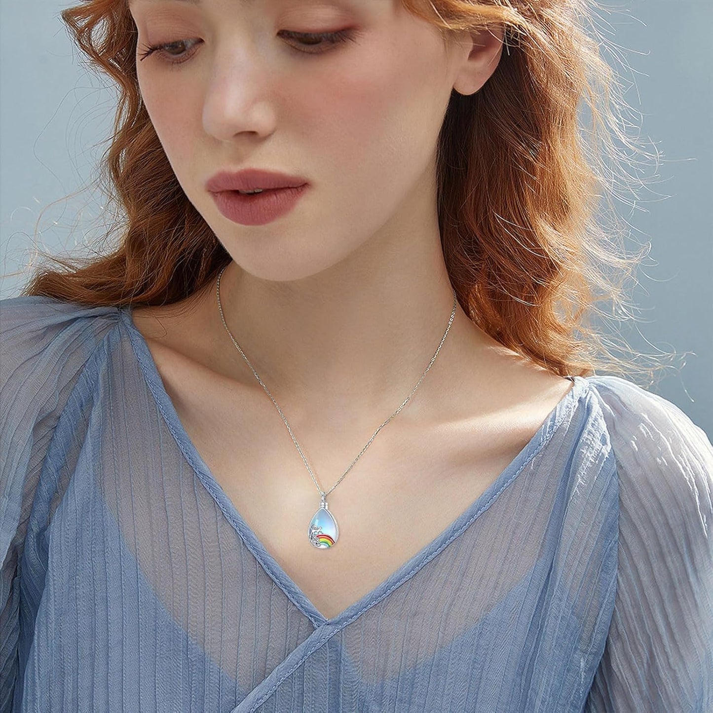 YAFEINI Teardrop Urn Necklace for Ashes Sterling Silver Cat/Dog Ashes Necklace Pet Cremation Jewelry Rainbow Bridge Memorial Gifts