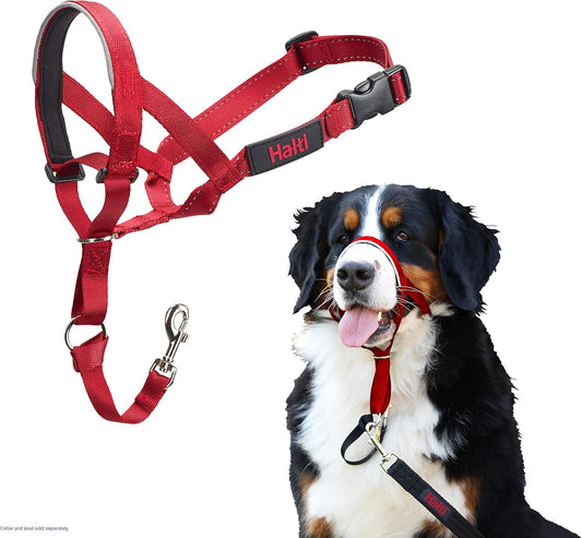 HALTI Headcollar - to Stop Your Dog Pulling on The Leash. Adjustable, Reflective and Lightweight, with Padded Nose Band. Dog Training Anti-Pull Collar for Large Dogs (Size 4, Red)