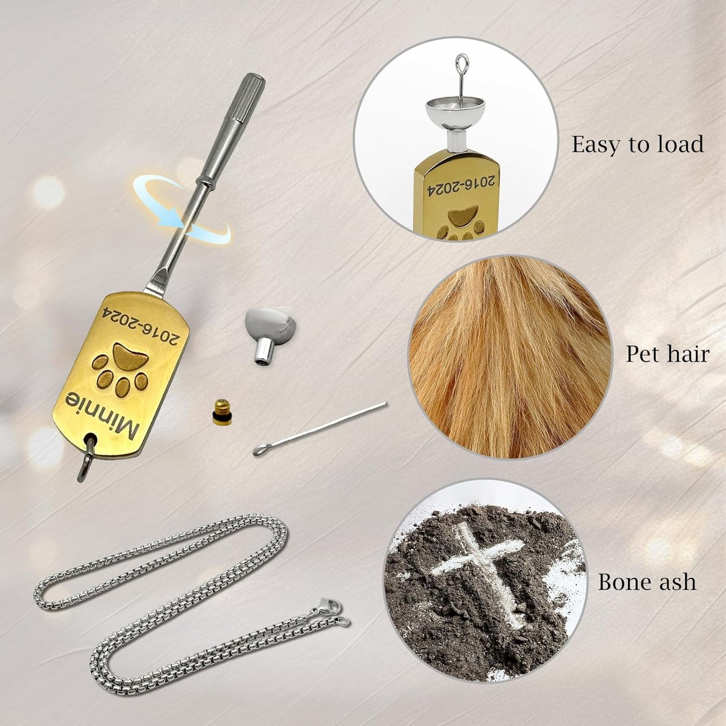 Funnylife Personalized Pet Urn Necklaces for Dog Cat Ashes Custom Photo Text Stainless Steel Cremation Jewelry Pet Loss Memorial Gift