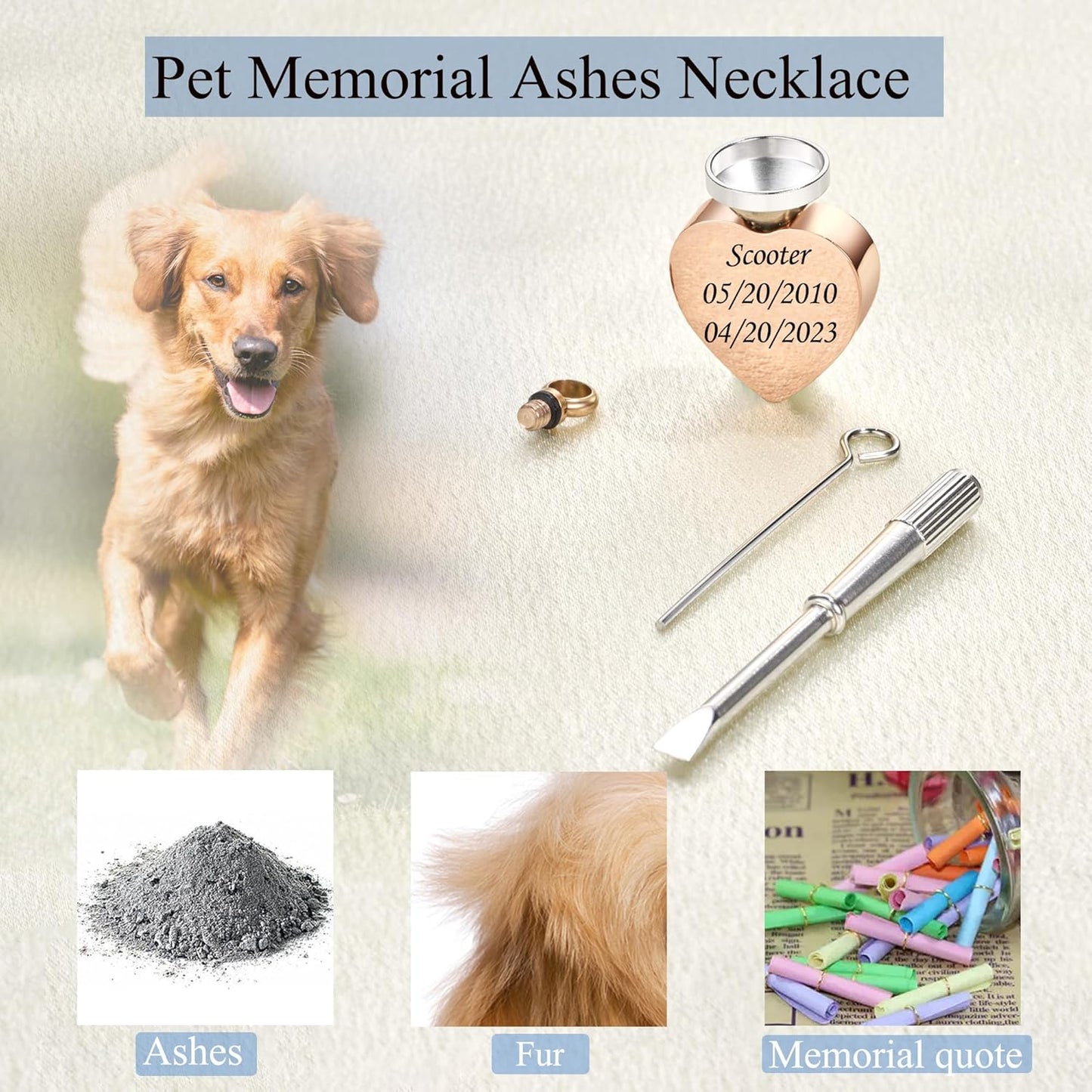 Fanery Sue Personalized Pet Ashes Necklace for Dog Cat Custom Photo&Text Pet Loss Sympathy Gift Cremation Jewelry