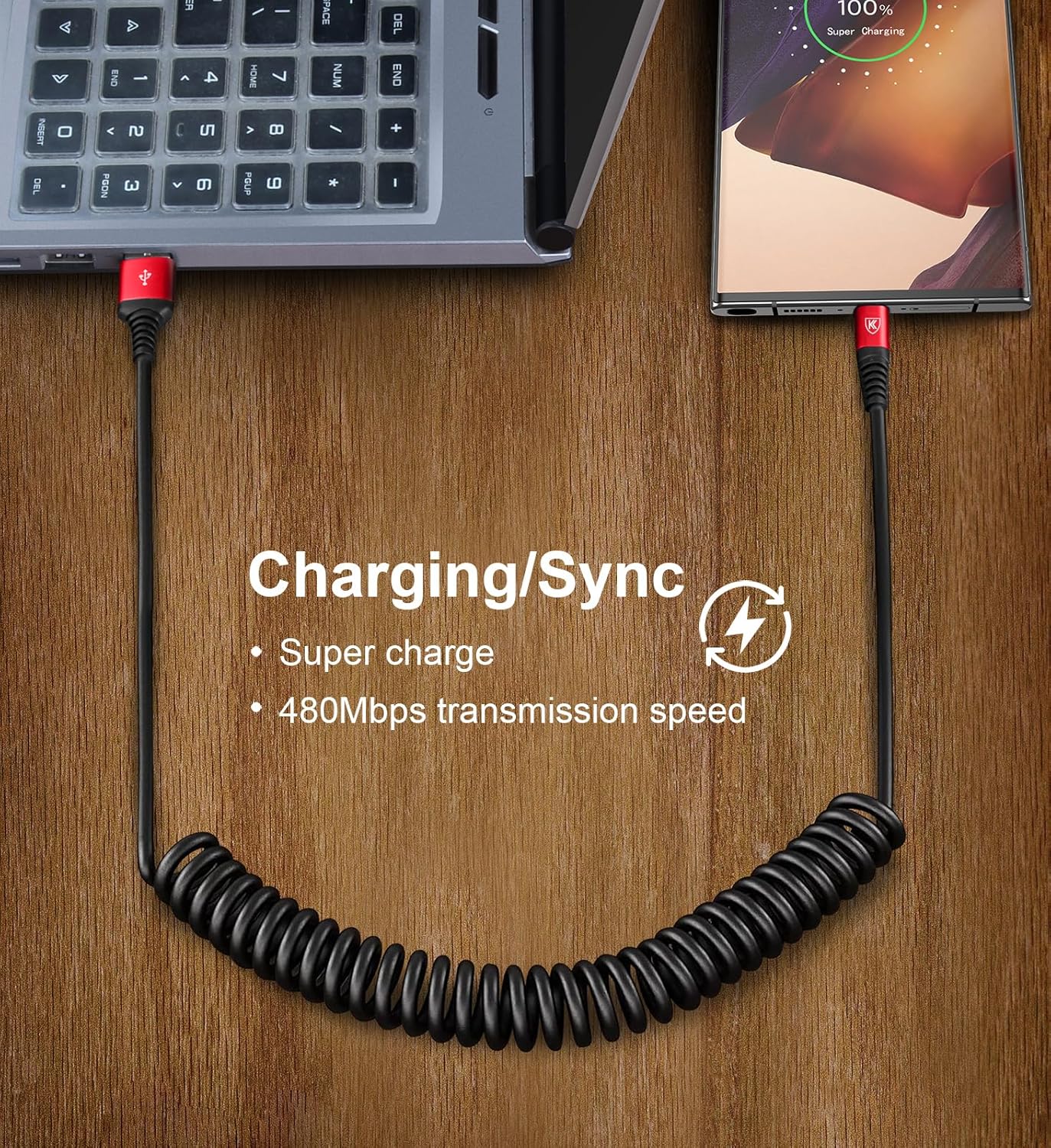 Coiled USB A to USB C Cable for Car 6FT 2Pack USB C Charger Cable Fast Charging Type C Charger Cord USB-C Cable Compatible with iPhone 17/16/15/Plus/Pro/Pro Max/Samsung Galaxy S23 A20 - Red