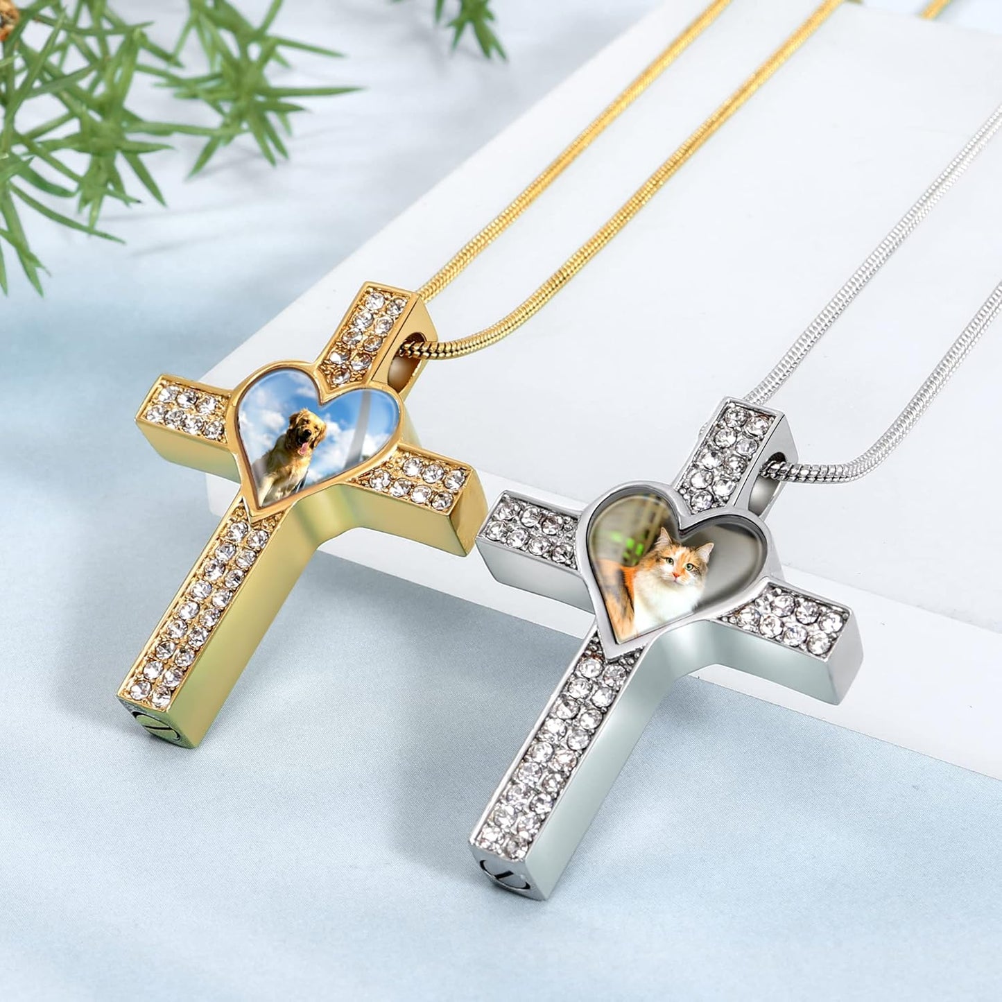 Farfume Personalized Pet Urn Necklace for Dog Cat Ashes Cremation Pet Memorial Customized Photo Text Engraving Pendant Keepsake Funeral Jewelry