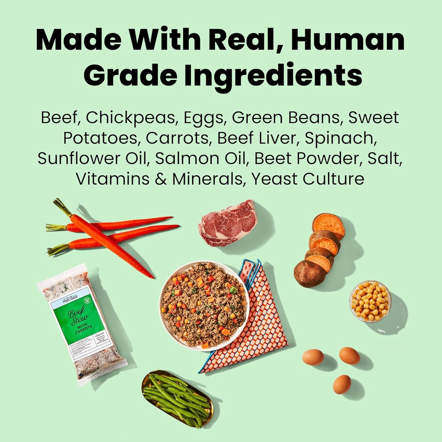 The Pets Table Human-Grade Beef Stew Fresh Dog Food, Dog Food Topper or Complete Meal, 6 Count of 15-oz Pouches, 5.5lbs