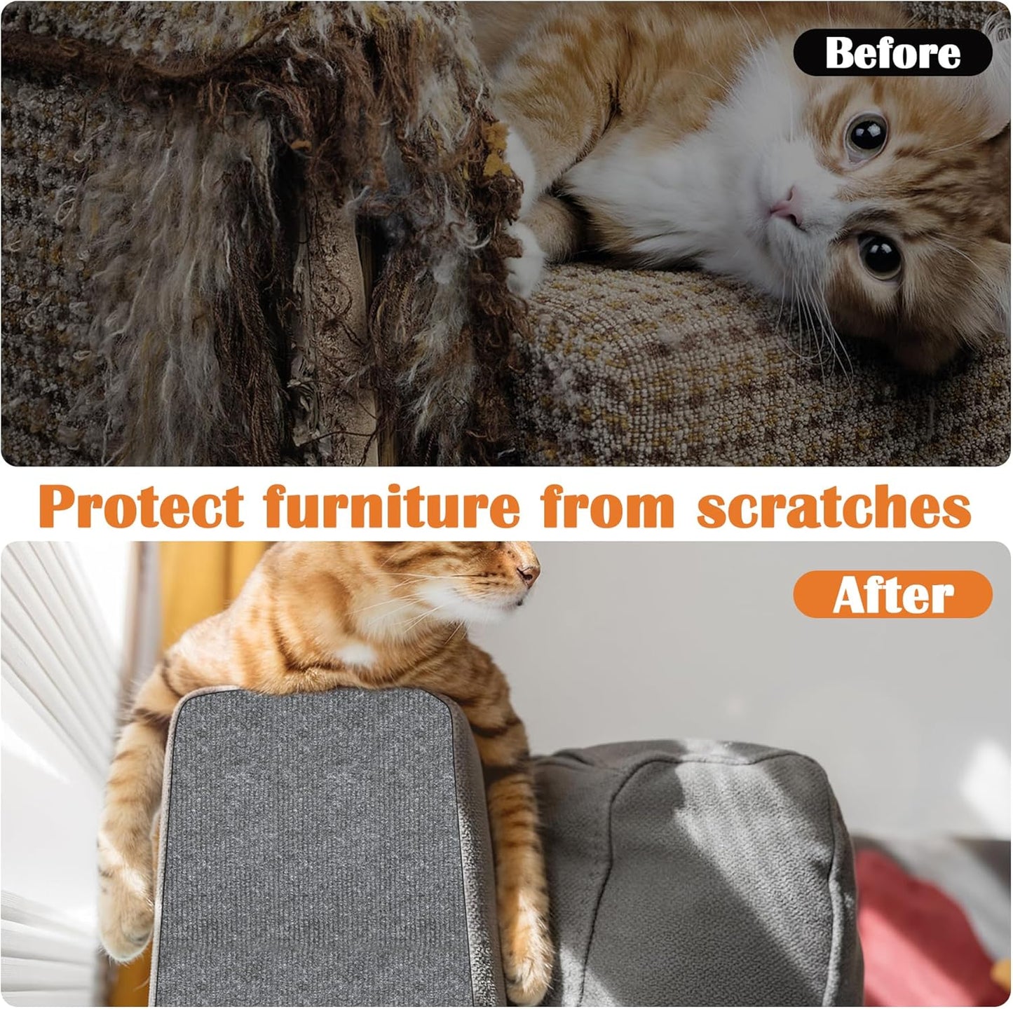 Cat Scratch Furniture Protector - 100" x 17" Trimmable Self-Adhesive Cats Claws Scratch Pads, DIY Cat Climbing Couch Protector for Scratch Post Cat Tree Replacement Indoor (Light Gray)
