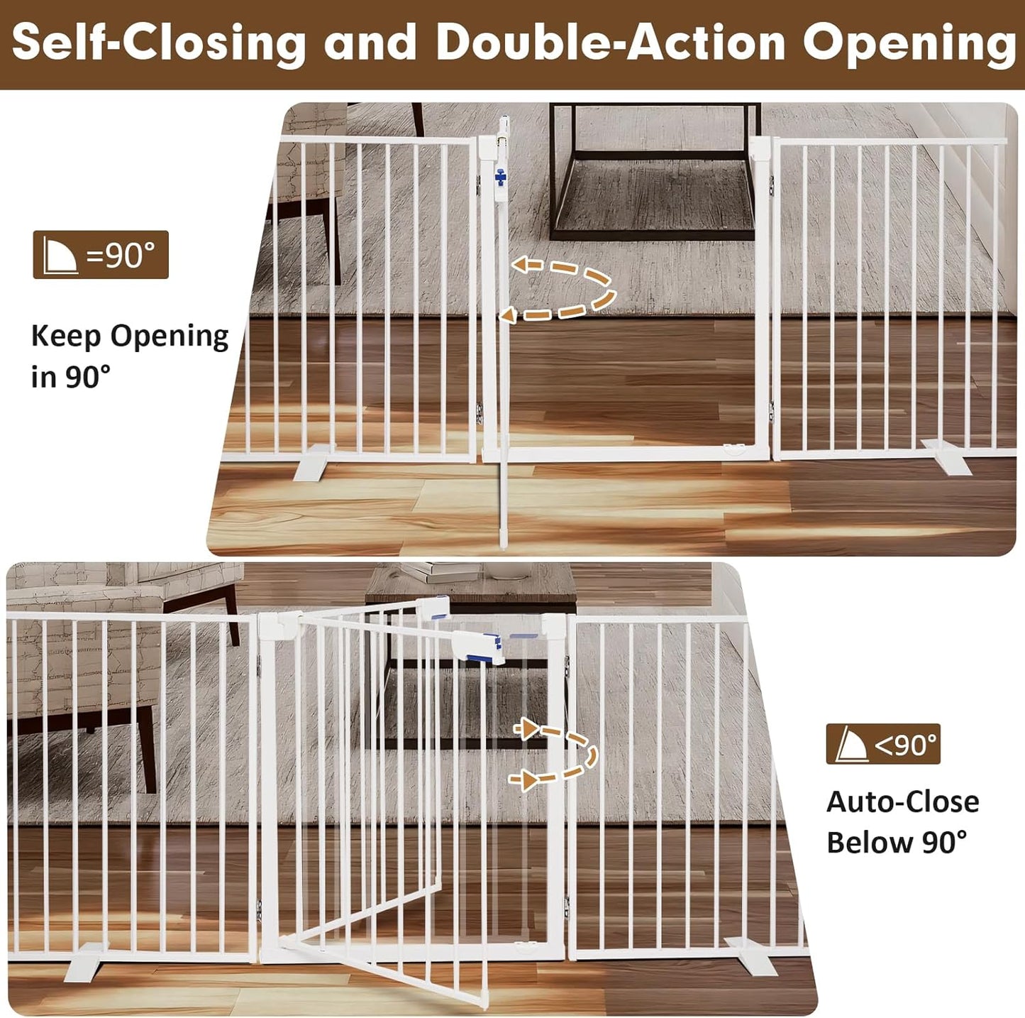 156" Dog Gate Extra Wide, Heavy Duty Metal Freestanding Dog Gate with Door for Indoor & Outdoor, Foldable Pet Fence for Doorways,House,Porch,Deck,Yard,Stairs, Auto Close(6 Panels,White)