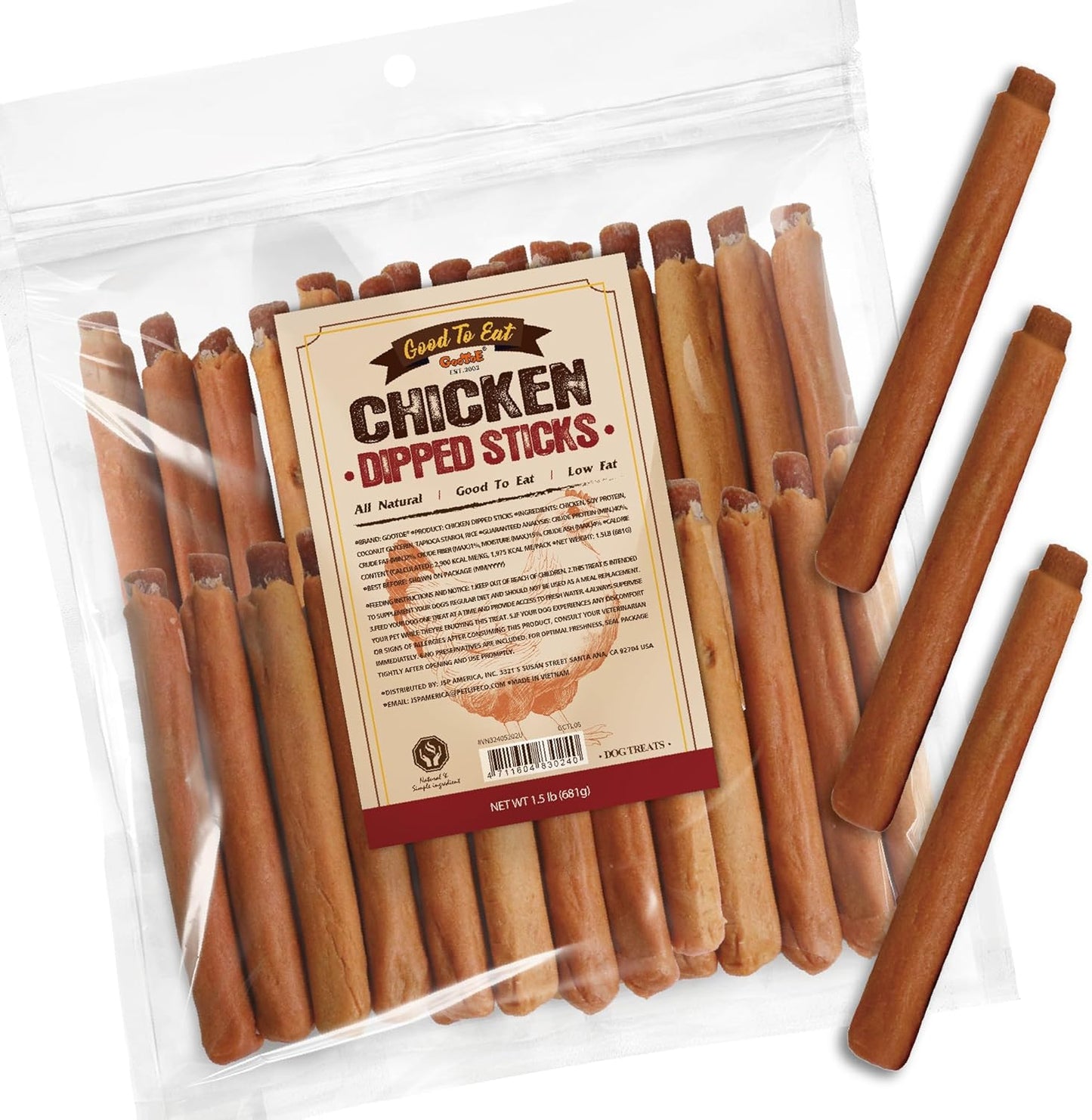 Gootoe Chicken Dog Treats – Chicken Dipped Sticks 1.5 lb – All Natural, Grain-Free, Low Fat, Premium Training Chews, Healthy & Easily Digestible