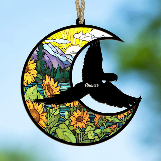 Personalized Parrot Memorial Suncatcher/Ornament - Custom Name Loss Cockatiels Bereavement Ornaments, Stained Glass Light Catcher Sympathy Gift, Pet Remembrance Keepsake Memory Window Hangings