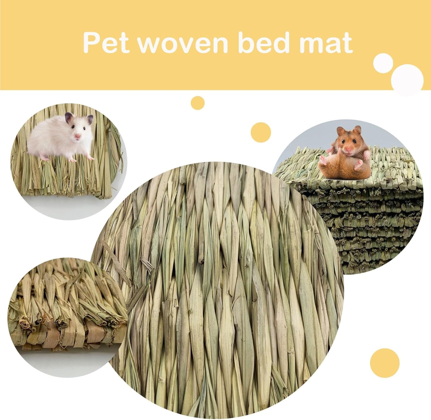 Rabbit Grass Mats,Bunny Grass Mat,Woven Straw Mat Bed Rabbits Hay Mat Sleeping Bunny Natural Handcrafted Woven Bed Nesting and Toys for Guinea Pig Hamster Chinchilla Squirrel(6 PCS)