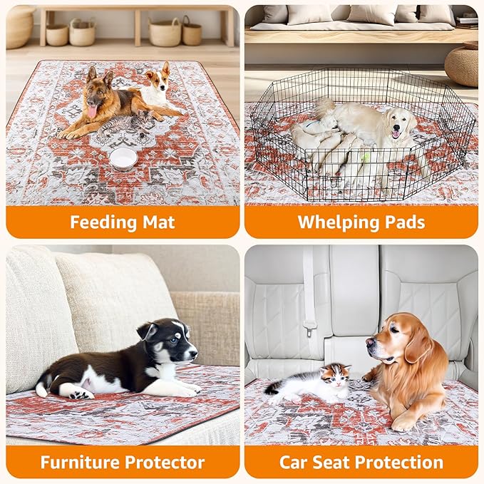 LOOBANI Reusable Pee Pads for Dogs, 1 Pack Super Absorbent Washable Puppy Pee Pads, Waterproof Non-Slip Whelping Pad for Floor Playpen Crate Couch-65 x48 (Red-Orange)