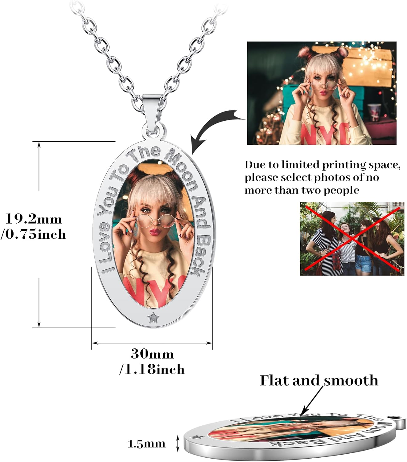 CharmSStory Personalized Photo Necklaces Custom Engraved Name Necklace Memory Keepsake Picture Necklace Pendant Customized Gifts for Women Men