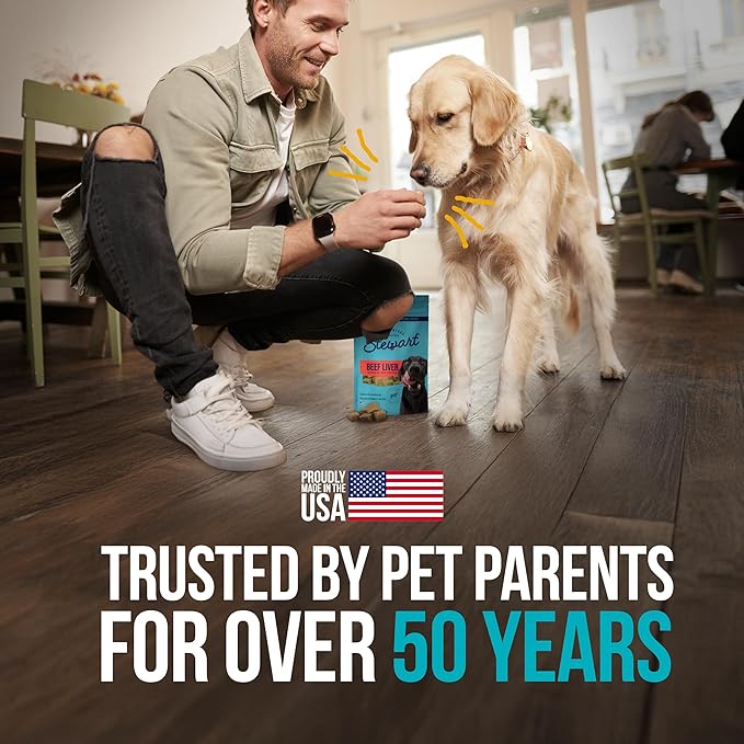 Stewart Single Ingredient Freeze Dried Raw Dog Treats, Beef Liver, 8 Ounce, Approx. 180 Pieces per Resealable Pouch, Training Treats or Meal Topper, High Protein, Grain Free, Gluten Free