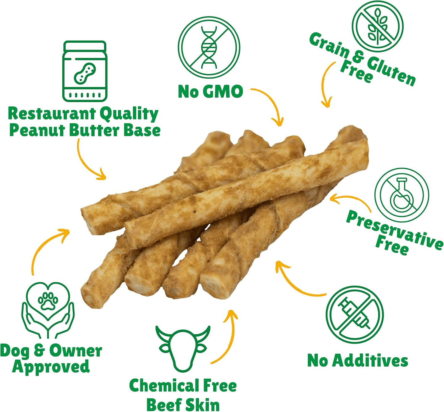 Lucky Premium Treats Peanut Butter Basted Rawhide – All-Natural Rawhide and Peanut Butter Dog Treats for Extra Small Dogs, Gluten Free Premium Toy Breed Dog Treats (50 Chews)