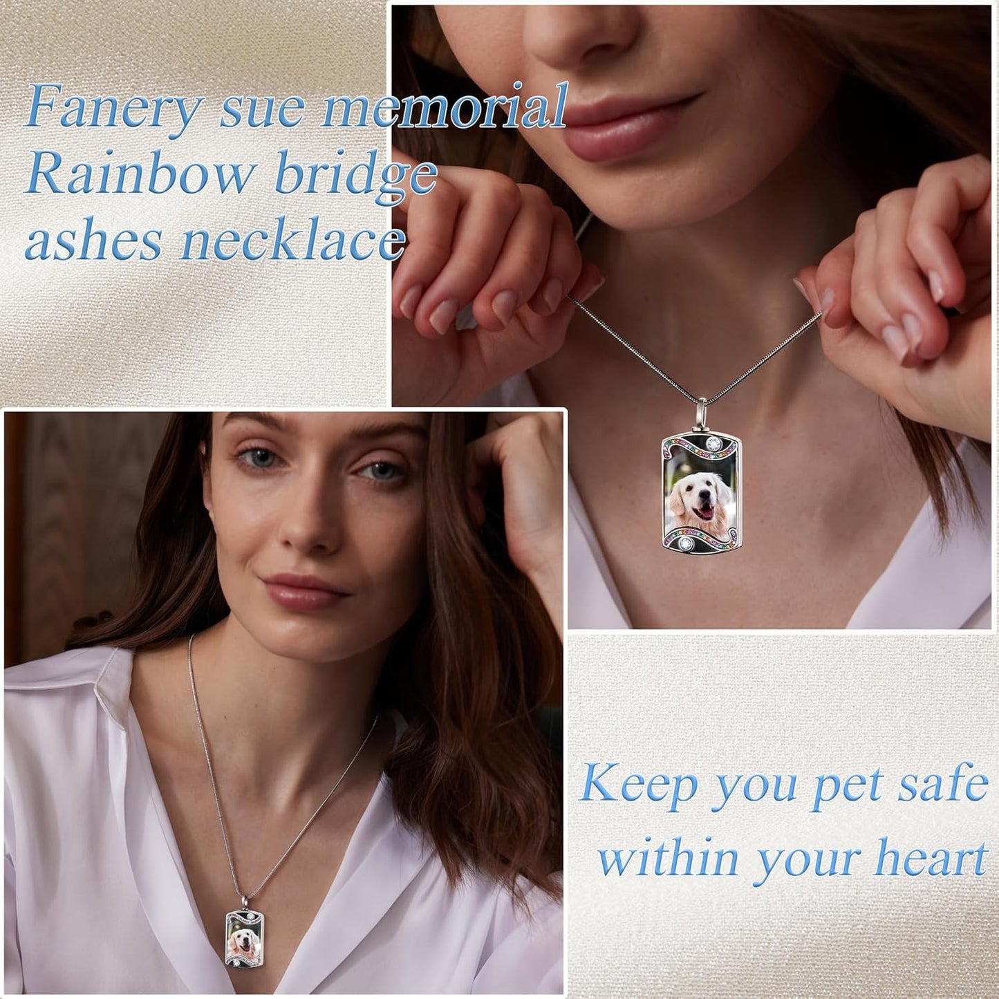 Fanery Sue Personalized Pet Ashes Necklace for Dog Cat Custom Photo&Text Pet Loss Sympathy Gift Cremation Jewelry