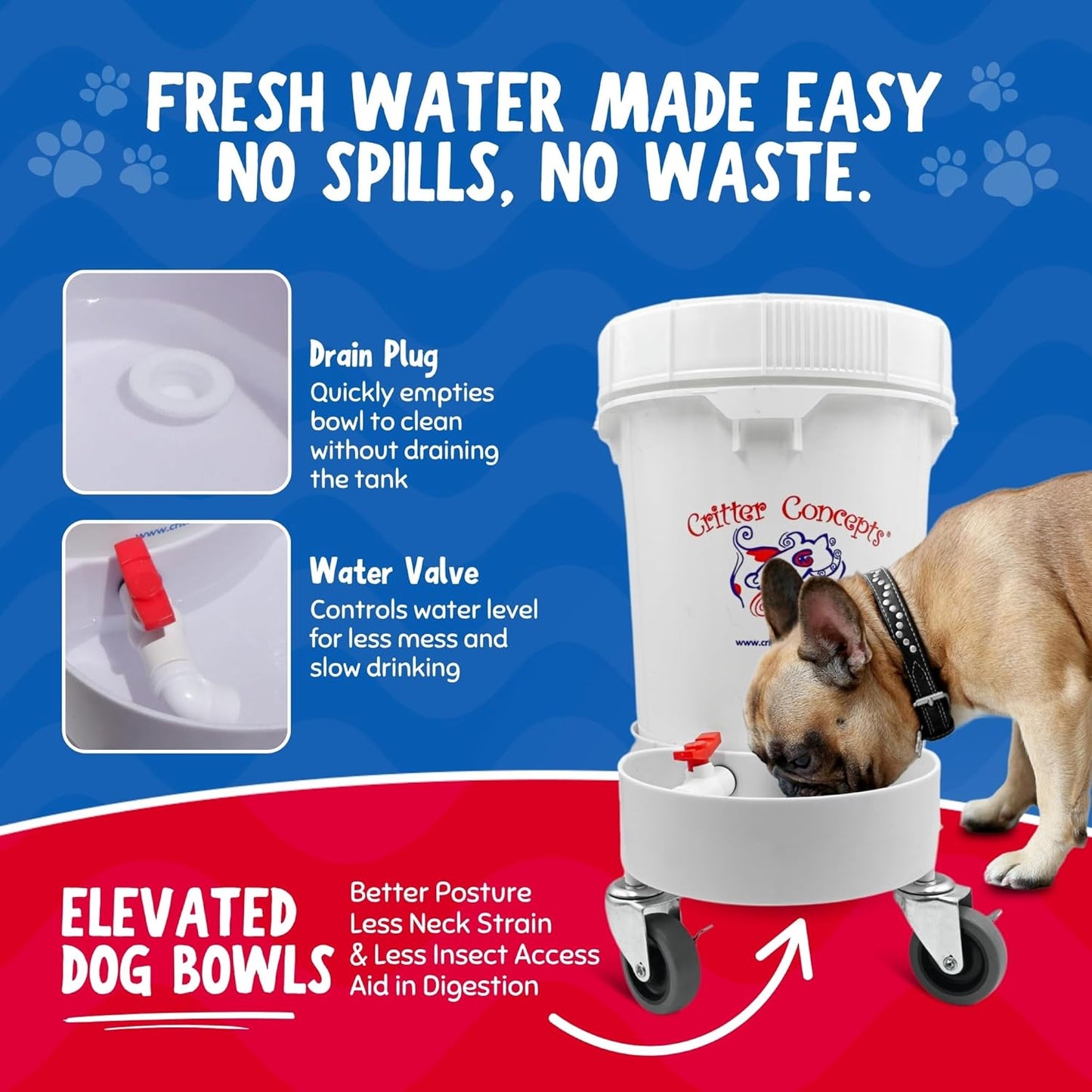 Pet Gravity Water Dispenser: 5 Gallon. for Dogs, Cats, Goats, Small Animals. Quiet, No BPA and Made in USA. Ideal Dog Bowl Large Breed. Best Automatic Waterer.