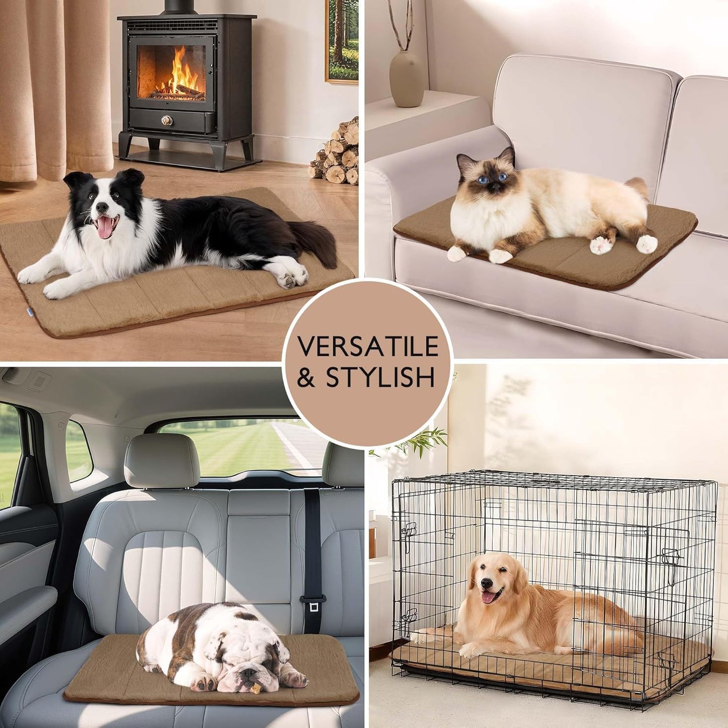 Dog Crate Pad for XX Large Dogs - Orthopedic Dog Bed with Memory Foam, Washable Soft Warm Pet Mat with Non-Slip Bottom, Khaki