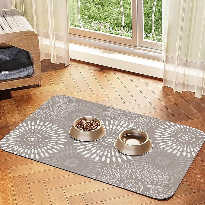 Quick-Dry Absorbent Dog Food Mat 12x18 Inch Retro Modern Geometric Aesthetic Non-Slip Pet Cat Feeding Mat with Waterproof Backing Training Mat for Pets（Khaki）
