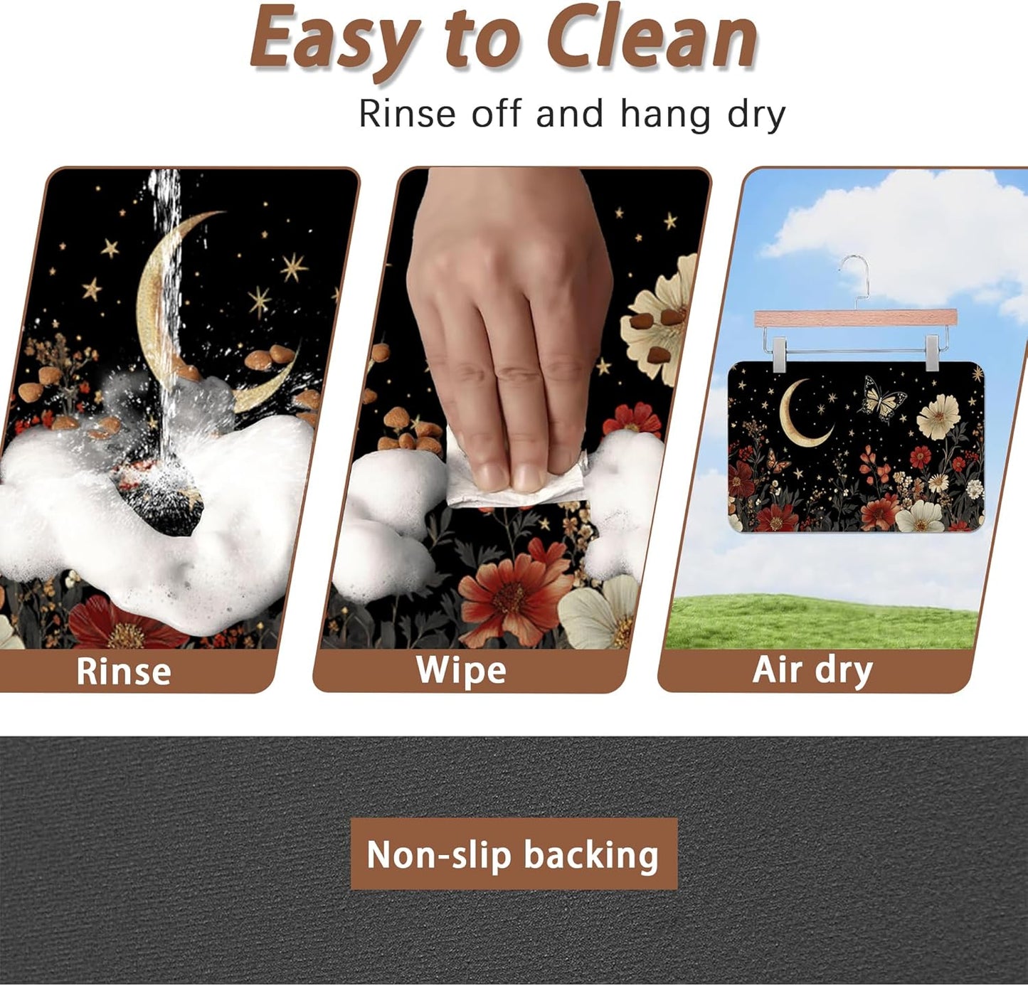 Moon Butterfly Pet Feeding Mat,Vintage Garden Luxury Absorbent Quick-Dry Cat Dog Food and Water Bowl Mats,Non-Slip Rubber Backing Mat,Cat Dog Accessories Supplies 12"x20"