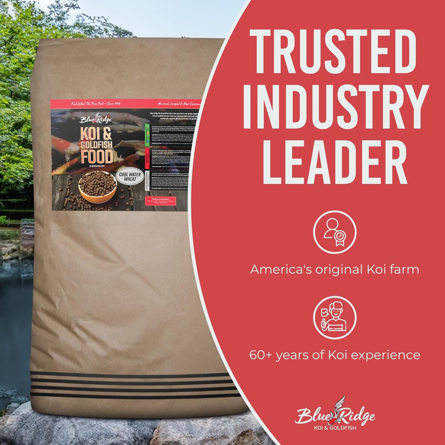 Blue Ridge Koi Fish Food 50lb - Cool Water Wheat 3/16", Fall and Winter Floating Pond Pellets, Ponds Fish Food