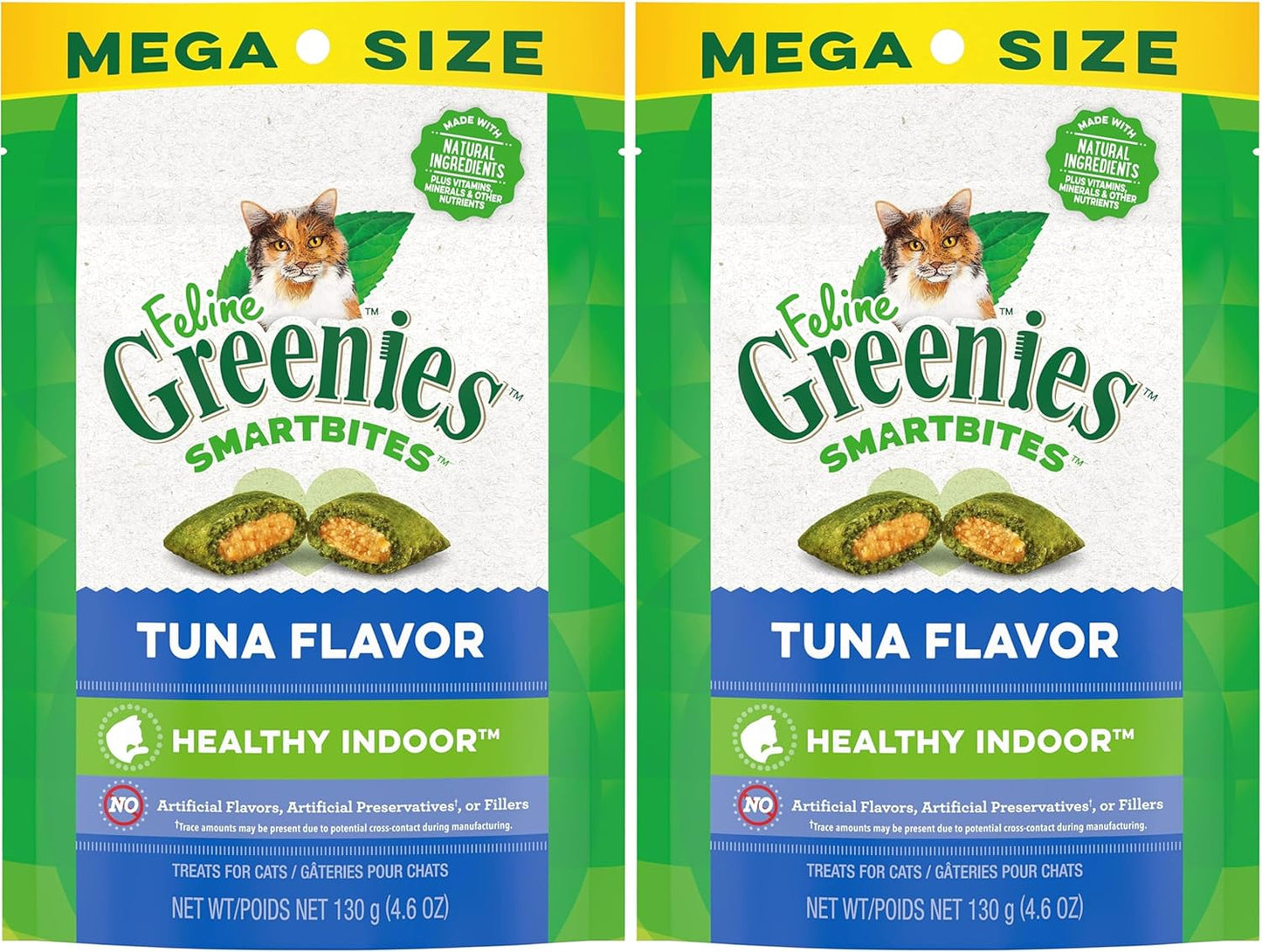 Greenies Feline Smartbites Healthy Indoor Natural Treats for Cats, Tuna Flavor, 4.6 oz. Pouch (Pack of 2)