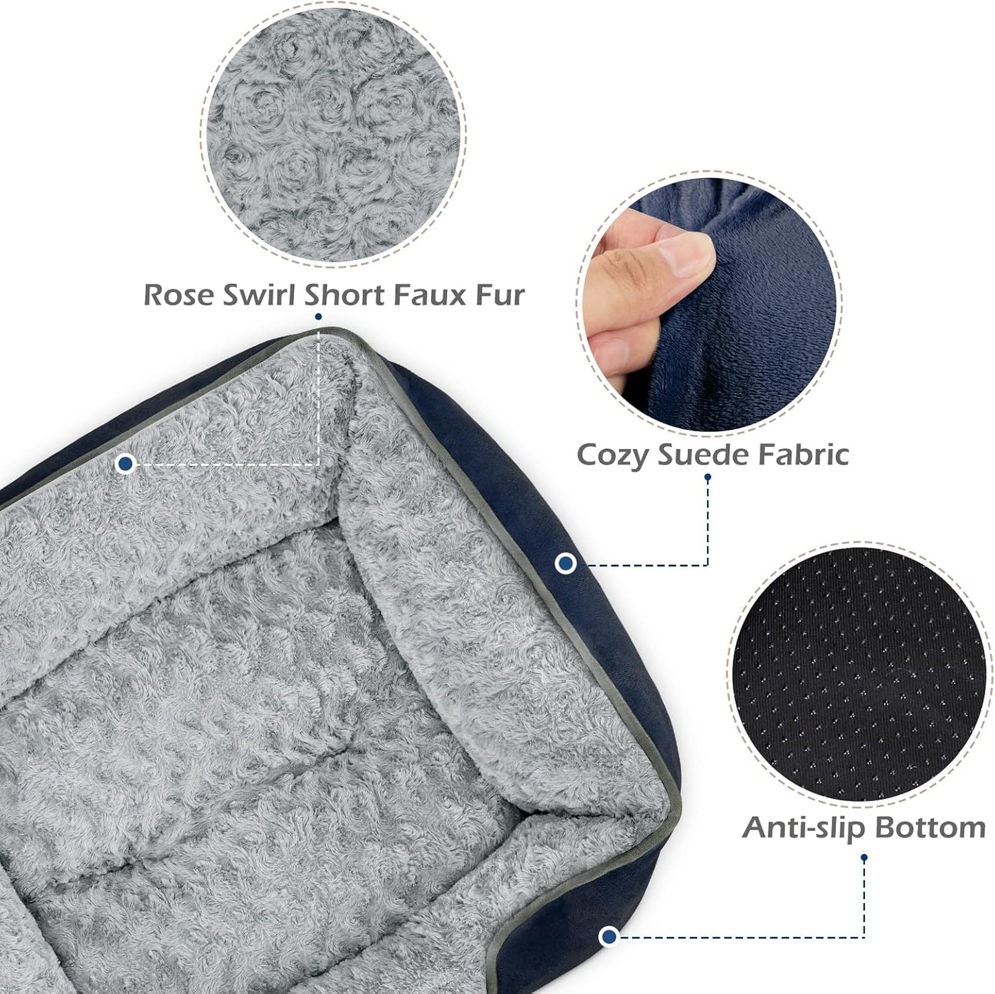 INVENHO Large Dog Bed Rectangle Washable Orthopedic Soft Calming Sleeping Durable Pet Cuddler with Anti-Slip Bottom