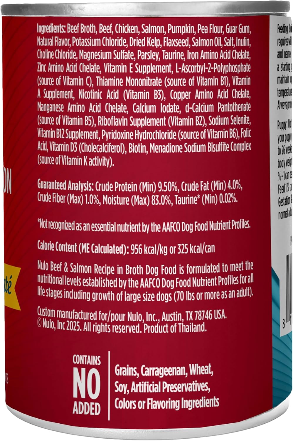 Nulo Land & Sea for Adult Dogs & Puppies Beef & Salmon Recipe in Broth 12 Ounce Cans, Pack of 5