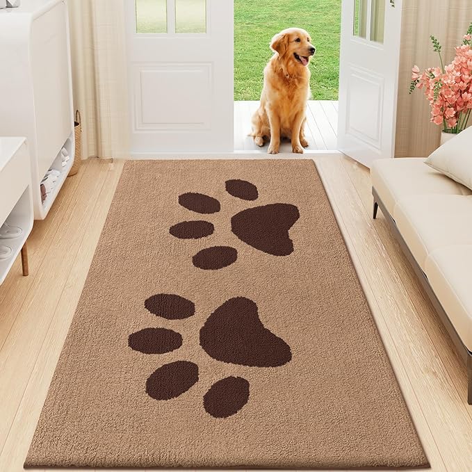 Buganda Dog Door Mat for Muddy Paws, Absorbent Dirt Trapper Washable Indoor Doormats, Non Slip Low-Profile Mud Mat for Dogs, Front Entrance Doormat for Inside Floor (59x35 Inches, Beige)