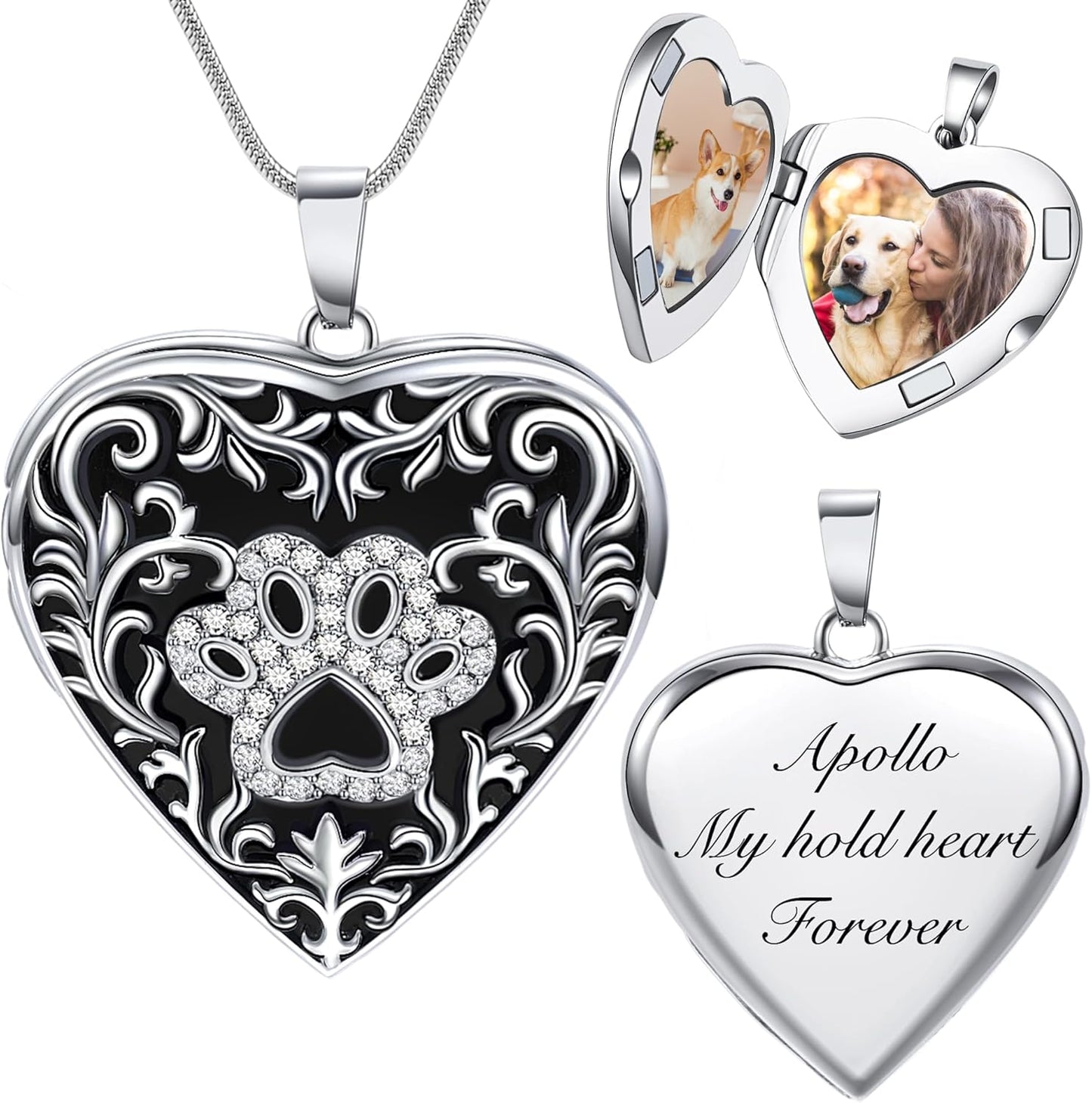 Fanery Sue Personalized Customized Pet Locket Necklace, Heart Lockets Picture Necklaces Dog Memorial Gifts Cat Sympathy for Women Men