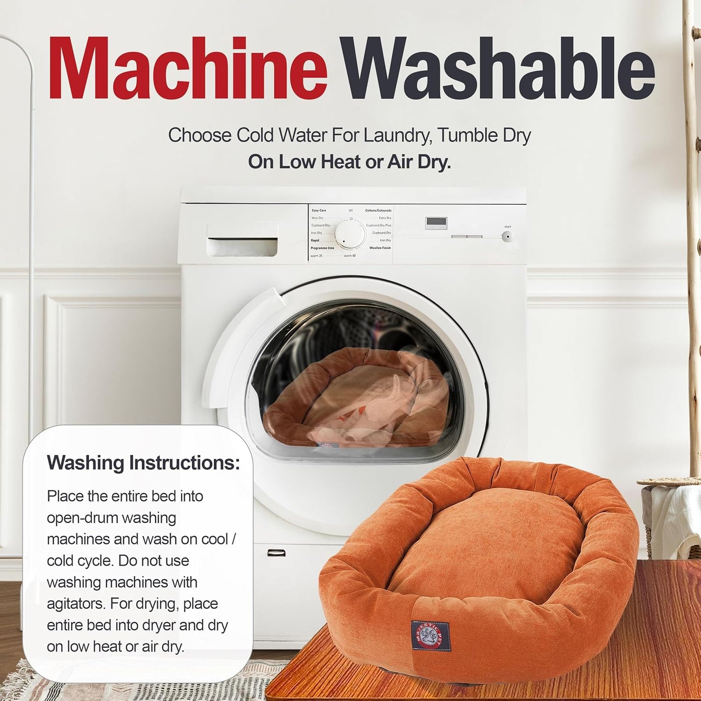 Majestic Pet 32 Inch Micro Velvet Calming Dog Bed Washable 32x23x7 (inch) – Cozy Soft Round Donut Dog Bed with Spine for Head Support - Pet Bed Medium – Orange