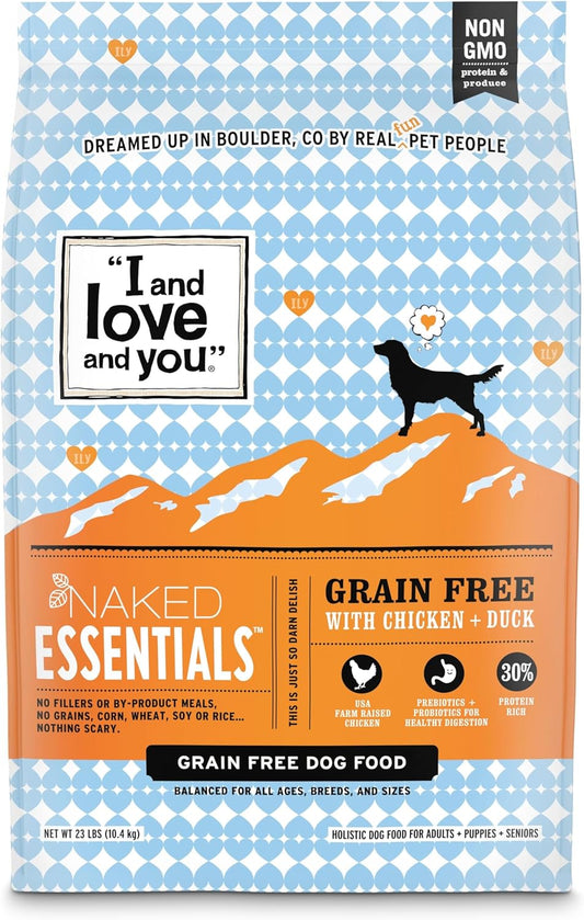 I and love and you Naked Essentials Dry Dog Food - Chicken + Duck - High Protein, Real Meat, No Fillers, Prebiotics + Probiotics, 23lb Bag