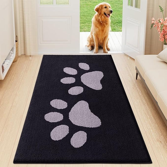 Buganda Dog Door Mat for Muddy Paws, Absorbent Dirt Trapper Washable Indoor Doormats, Non Slip Low-Profile Mud Mat for Dogs, Front Entrance Doormat for Inside Floor (59x24 Inches, Black and Grey)