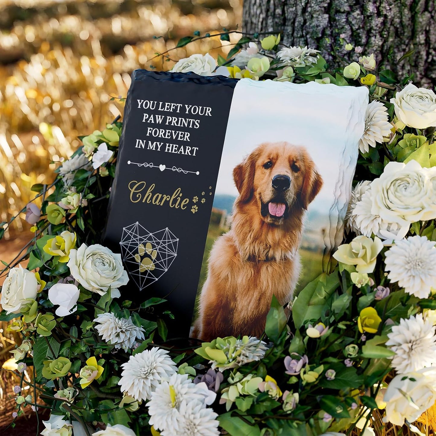 Bemaystar Personalised Dog Memorial Plaque - Customized Rock Slate Stone Picture Frame Plaque with Photo, Pet Memorial Sign with Stand Natural Slate Grave Plaque Pets Bereavement Gifts Loss of Pet