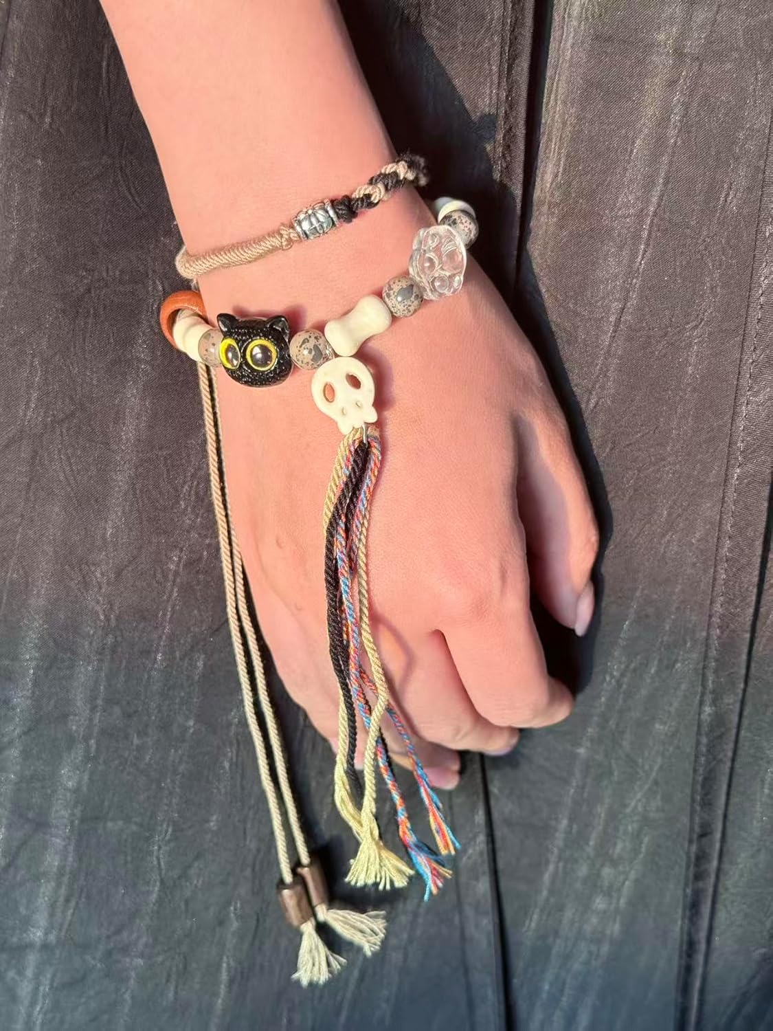 LINGYUAN 2 PCS Pet Memorial Gifts for Cats, Rainbow Bridge Bracelet for Beloved Cat Loss of Pet Remembrance Gifts