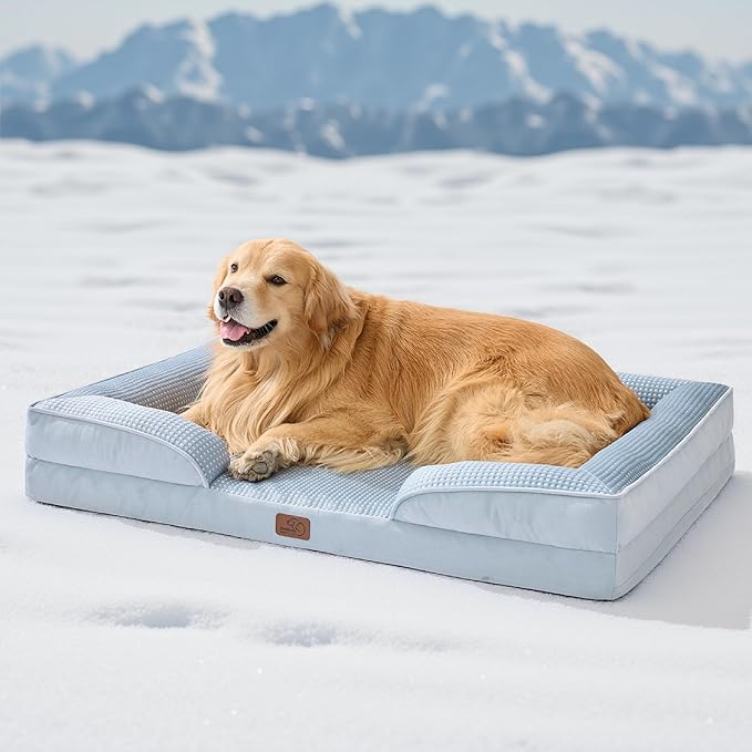 Bedsure XL Orthopedic Dog Bed for Extra Large Dogs - Washable XLarge Dog Cat Bed Waterproof, Comfort Dogs Couch Sofa with Washable Removable Cover, Pet Bed with Nonskid Bottom, Cooling Blue, 42"