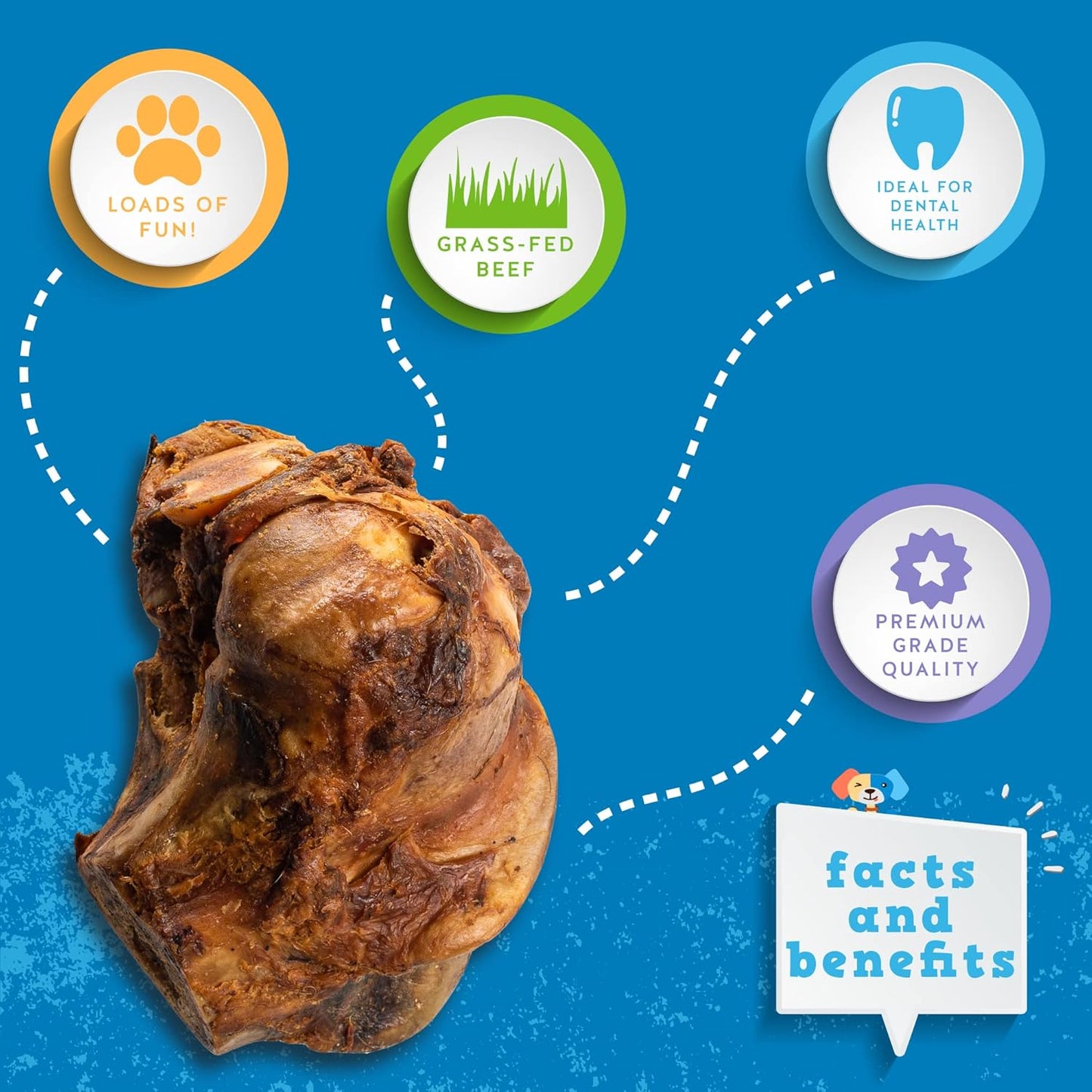 Jack & Pup Beef Knuckle Bones for Dogs, Natural Dog Knuckle Bones for Large Dogs – Savory Smoked Beef Flavor - 2 Pack