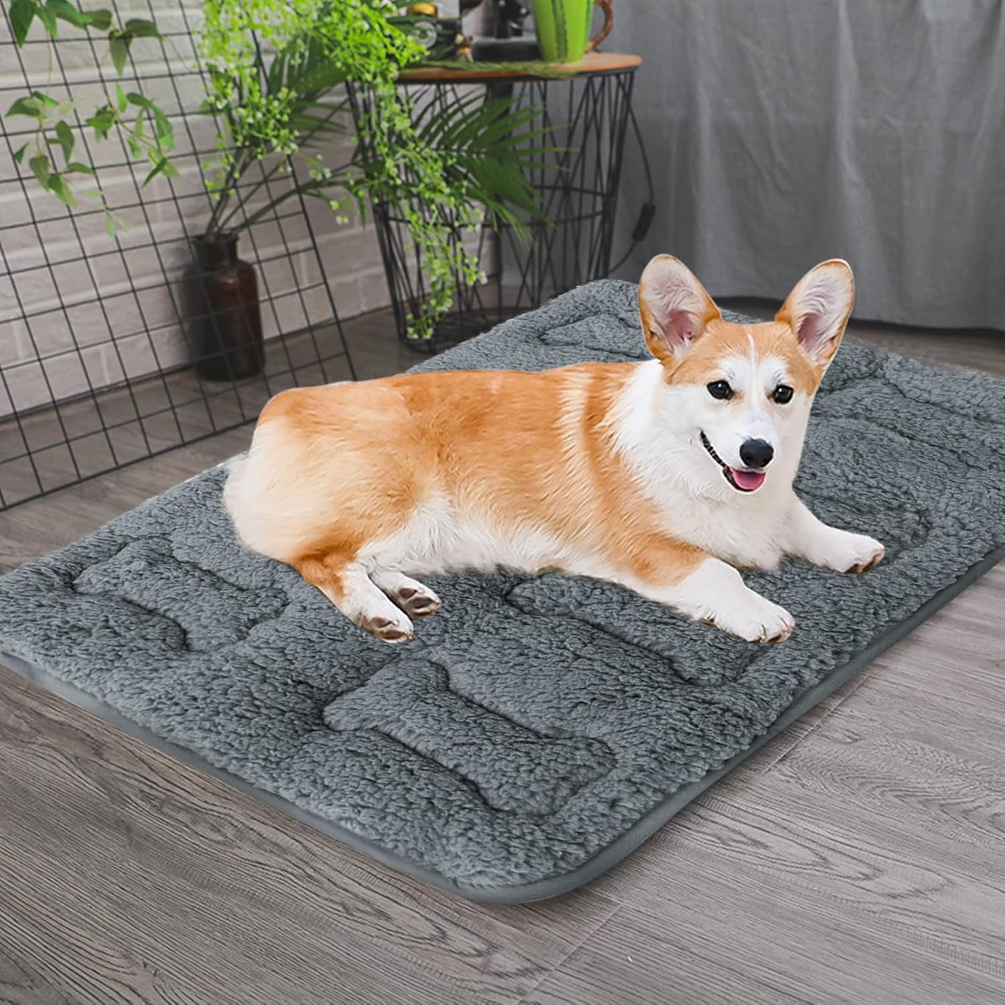 Dog Bed Crate Mat(30" X 19") 2 Pack, Soft Plush Dog Bed Pad Machine Washable Crate Pad, Grey