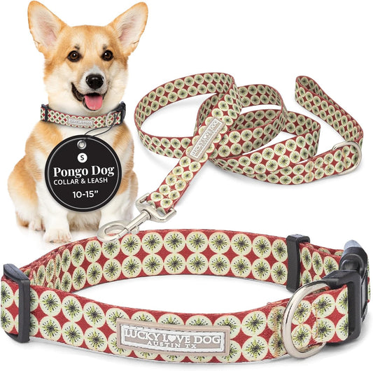 Lucky Love Dog - Easy Click Buckle Dog Collar with Leash Set Combo, Durable & Comfortable for Male & Female Dogs, Pet Collar for Small to Large Dogs, Secure Fit - Pongo Combo, Small