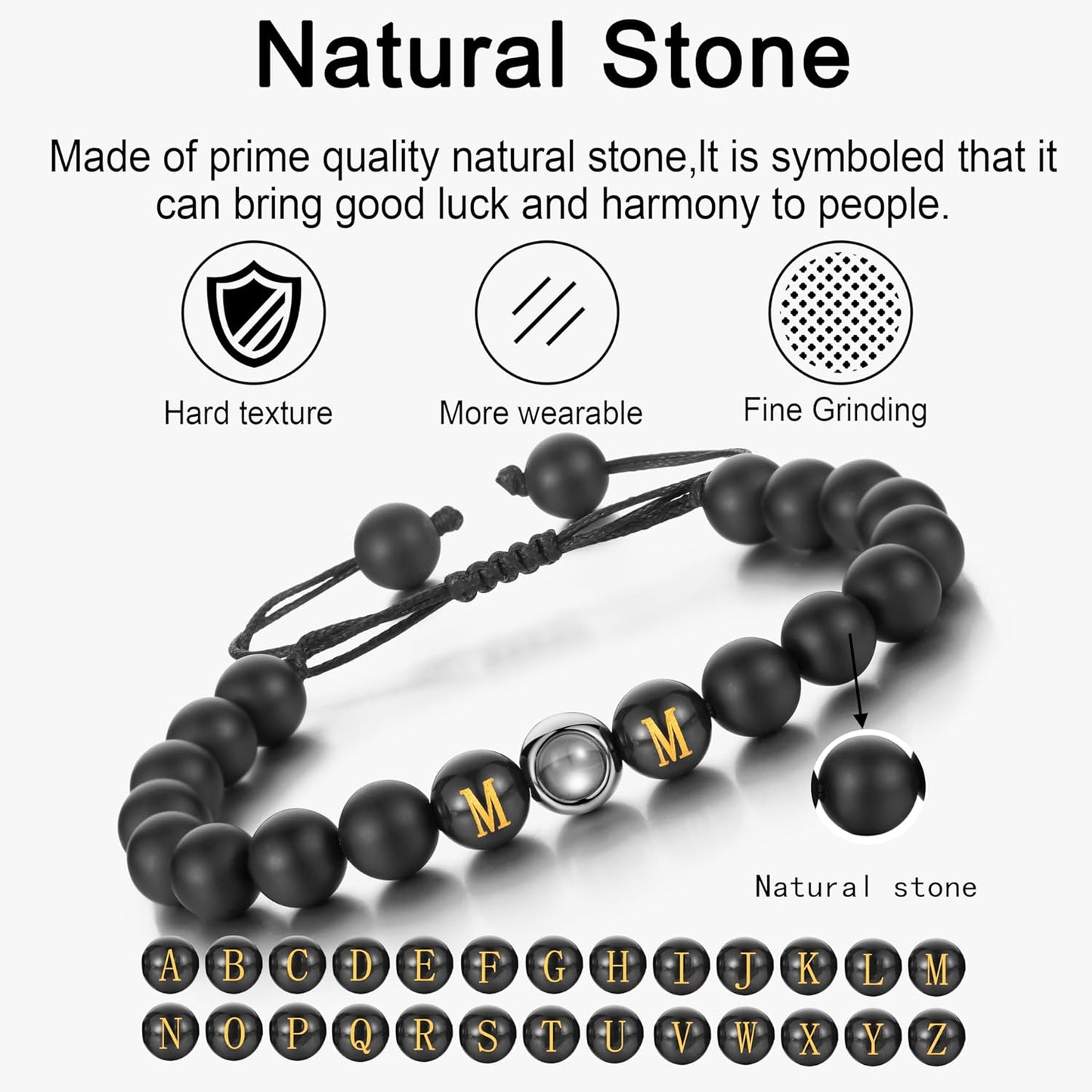 EMIRISTIC Custom Photo Bracelet - Personalized Picture Natural Stone Cuban Chain Bracelet - Any Special Day Gifts