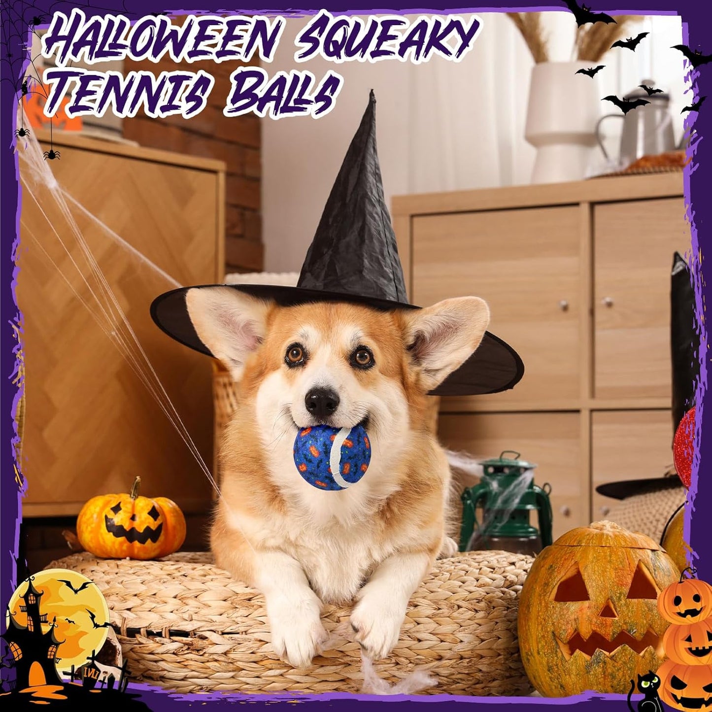 Civaner 36 Pcs Halloween Dog Toys Bulk, 2.5 Inch Squeaky Tennis Balls for Small Medium Large Dogs Pets Puppy Chew Teething Toy Interactive Training Gifts Xmas Stocking Stuffers